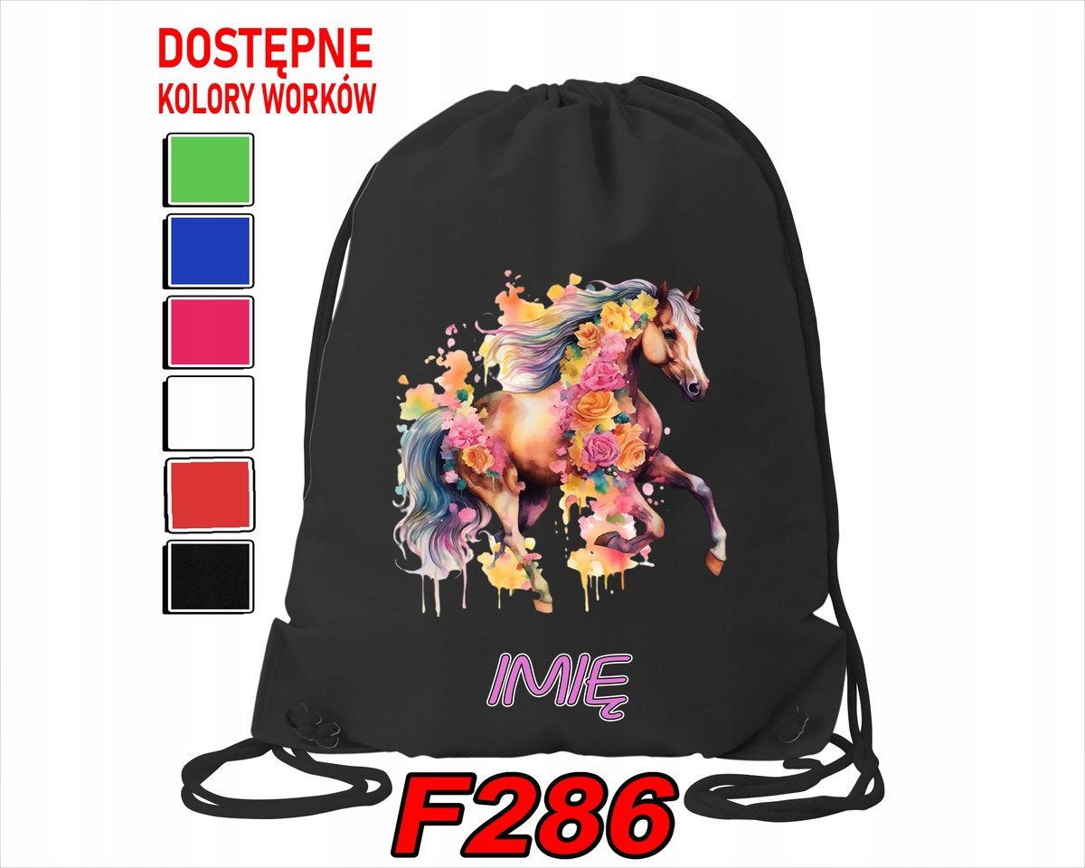 WOREK SZKOLNY NA WF SPORTOWY NA BUTY DLA DZIECI KONIE KONIKI- IMIĘ