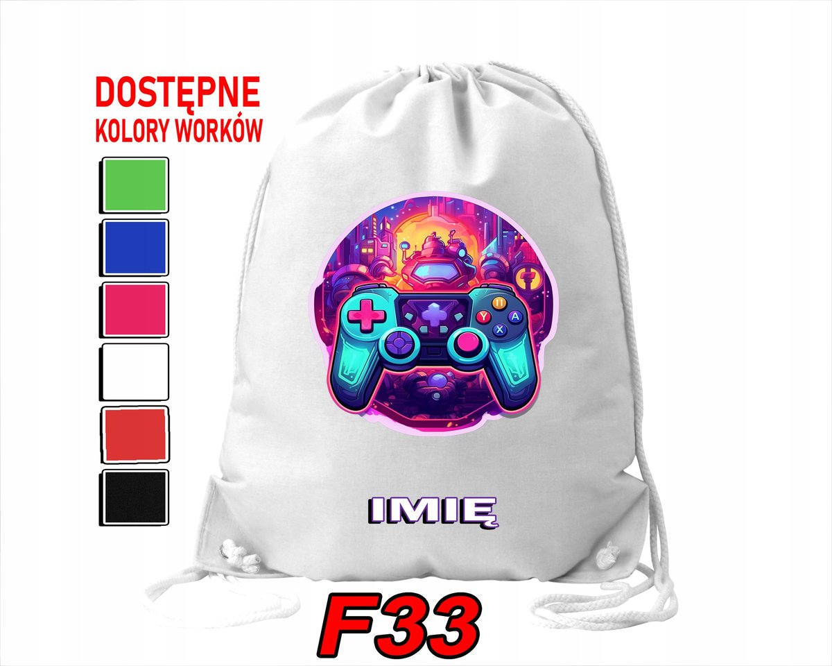 WOREK SZKOLNY NA WF TRENING SPORTOWY Z NADRUKIEM GAME PAD - IMIĘ