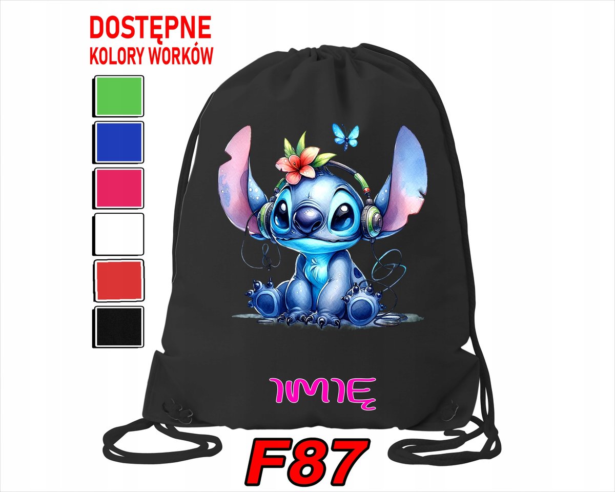 WOREK SZKOLNY NA WF SPORTOWY LILO & STICZ & ANGEL SŁODZIAKI - IMIĘ