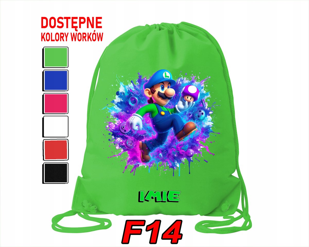 WOREK SZKOLNY NA WF TRENING SPORTOWY Z NADRUKIEM SUPER MARIO - IMIĘ