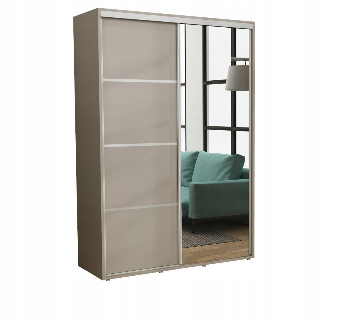 PRZESUWNA SZAFA Z LUSTREM DO PRZEDPOKOJU Z PÓŁKAMI GŁ. 45CM 140x220 KASZMIR