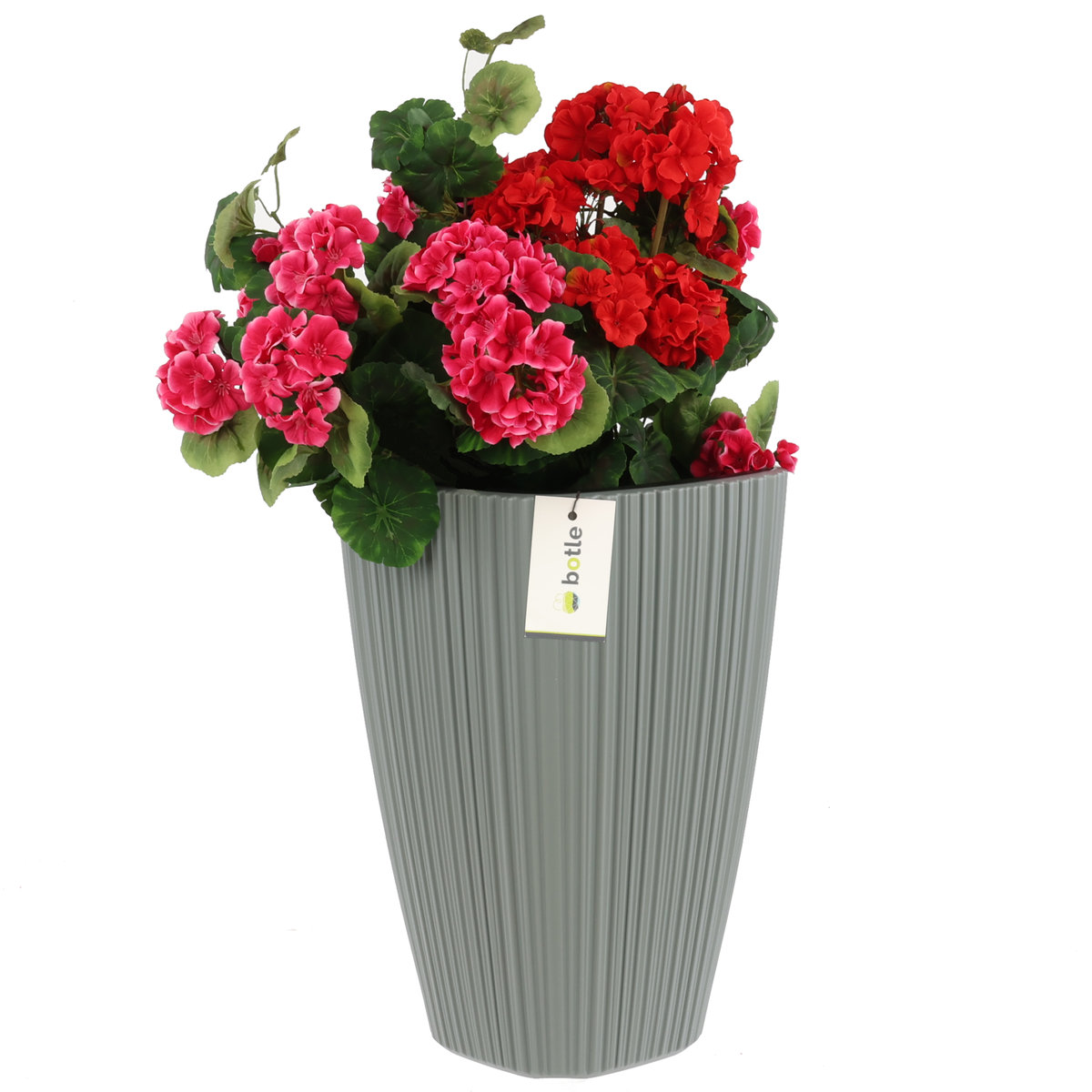 Donica na kwiaty wysoka wkład kwadratowa H 45cm szara żłobienia stylowa