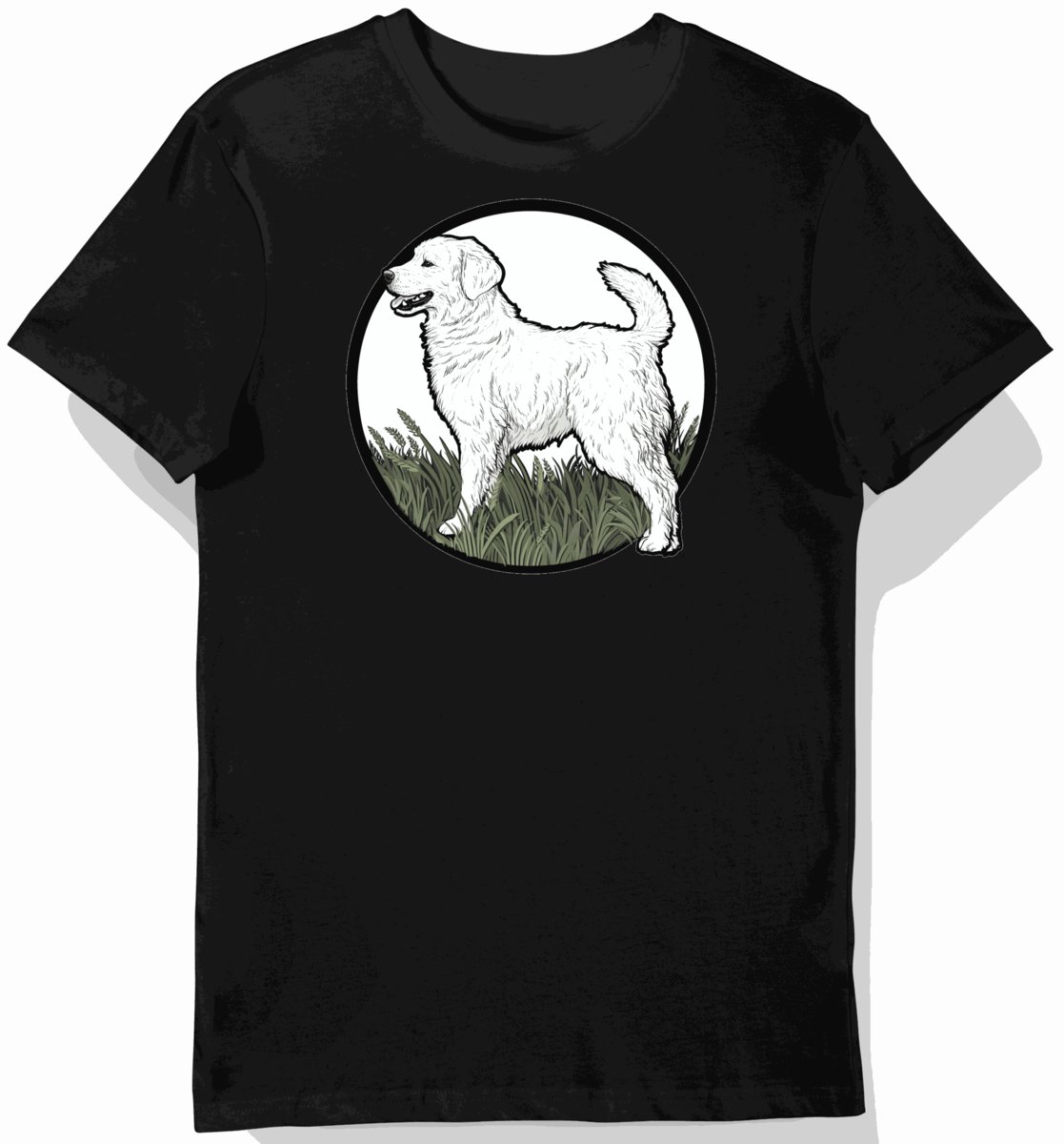 Koszulka męska czarna z grafiką eleganckiego psa Kuvasz S