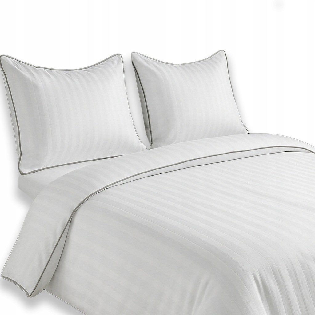 Pościel 220x200cm Jednokolorowa lamówka 2x poszewka 70x80 Biała w paski