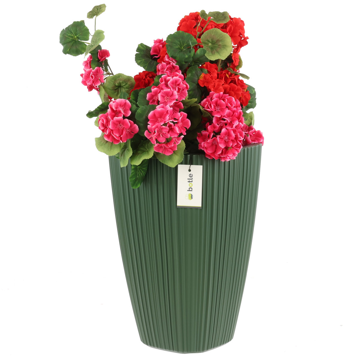 Donica na kwiaty wysoka wkład kwadratowa H 45cm zielona żłobienia stylowa