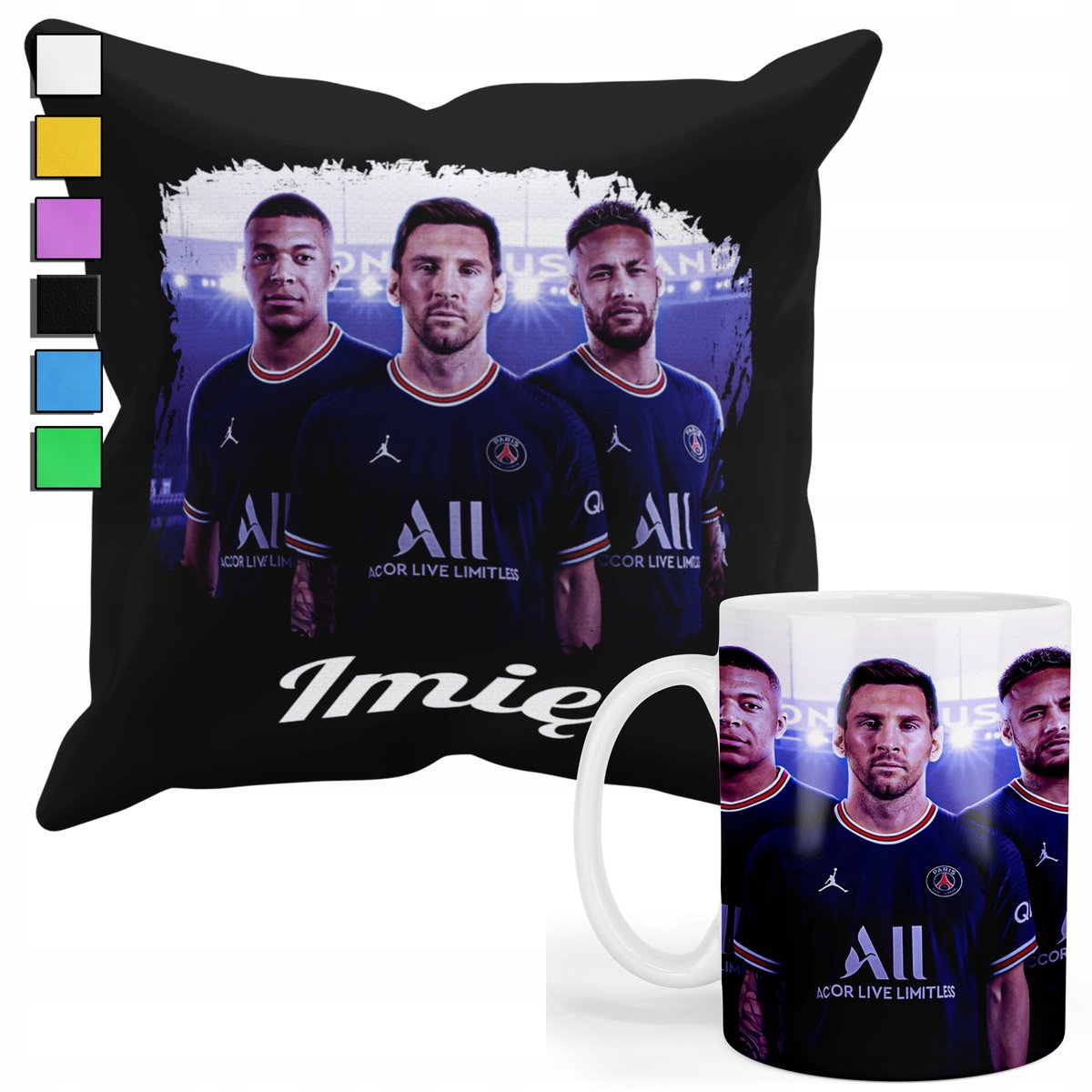 ZESTAW KUBEK + POSZEWKA Z NADRUKIEM-DLA FANA MESSI, NEYMAR, MBAPPE +IMIĘ