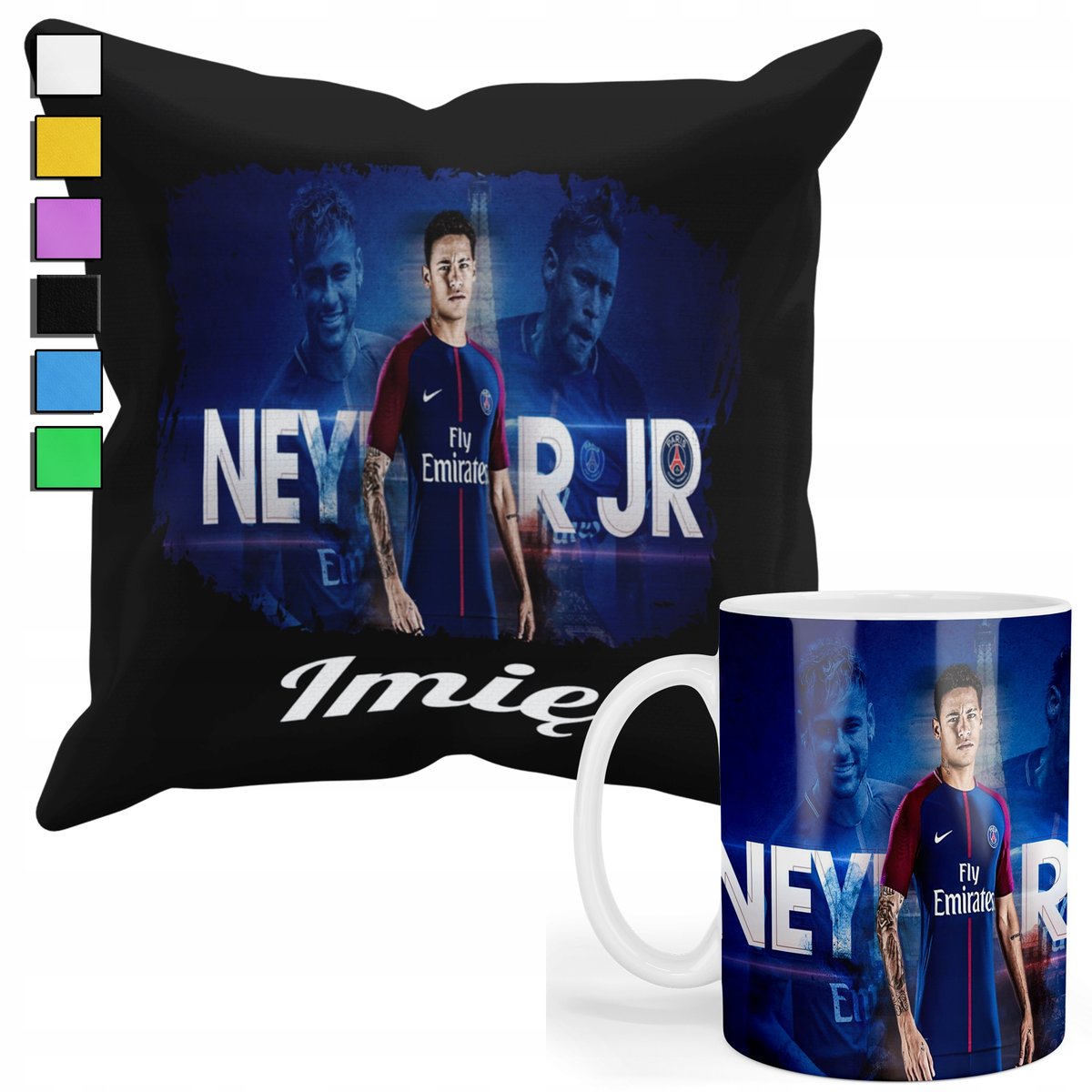 ZESTAW KUBEK + PODUSZKA Z POSZEWKĄ- PREZENT DLA FANATYKA NEYMAR PSG + IMIĘ