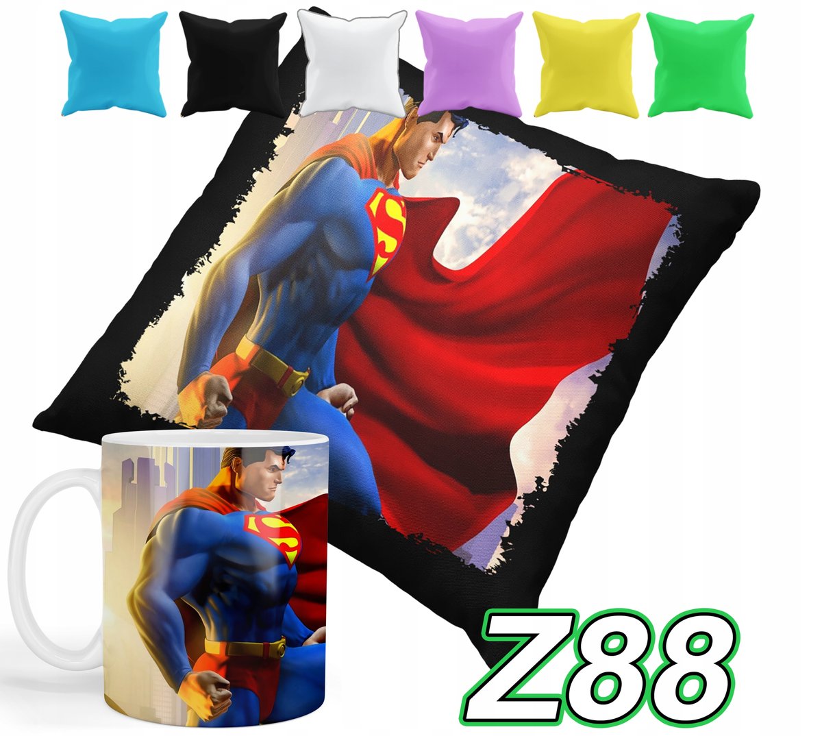 ZESTAW KUBEK + POSZEWKA Z NADRUKIEM SUPERMAN BOHATER SERIALE + IMIĘ