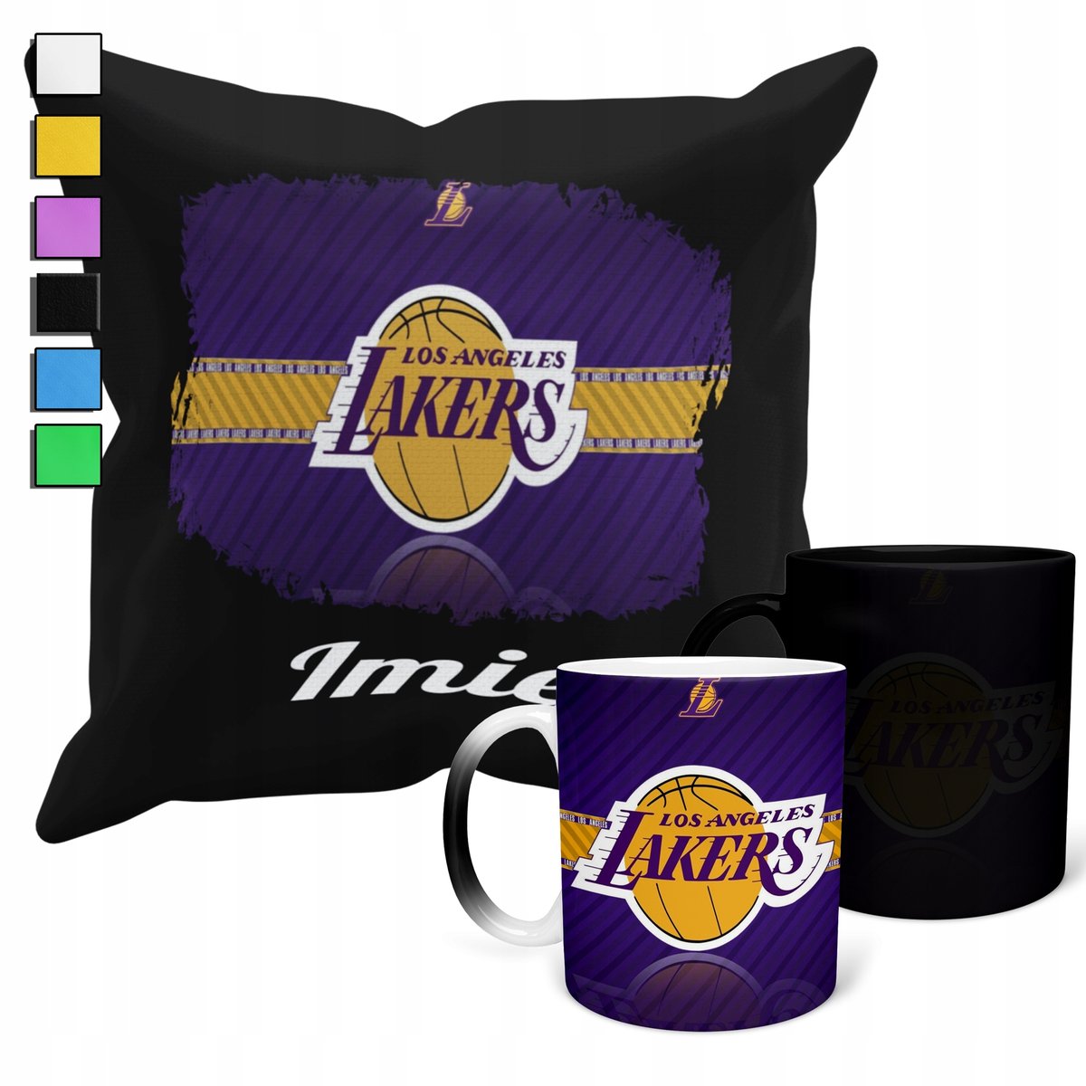 ZESTAW KUBEK MAGICZNY + POSZEWKA Z PODUSZKĄ- NBA LA LAKERS KLUBY + IMIĘ
