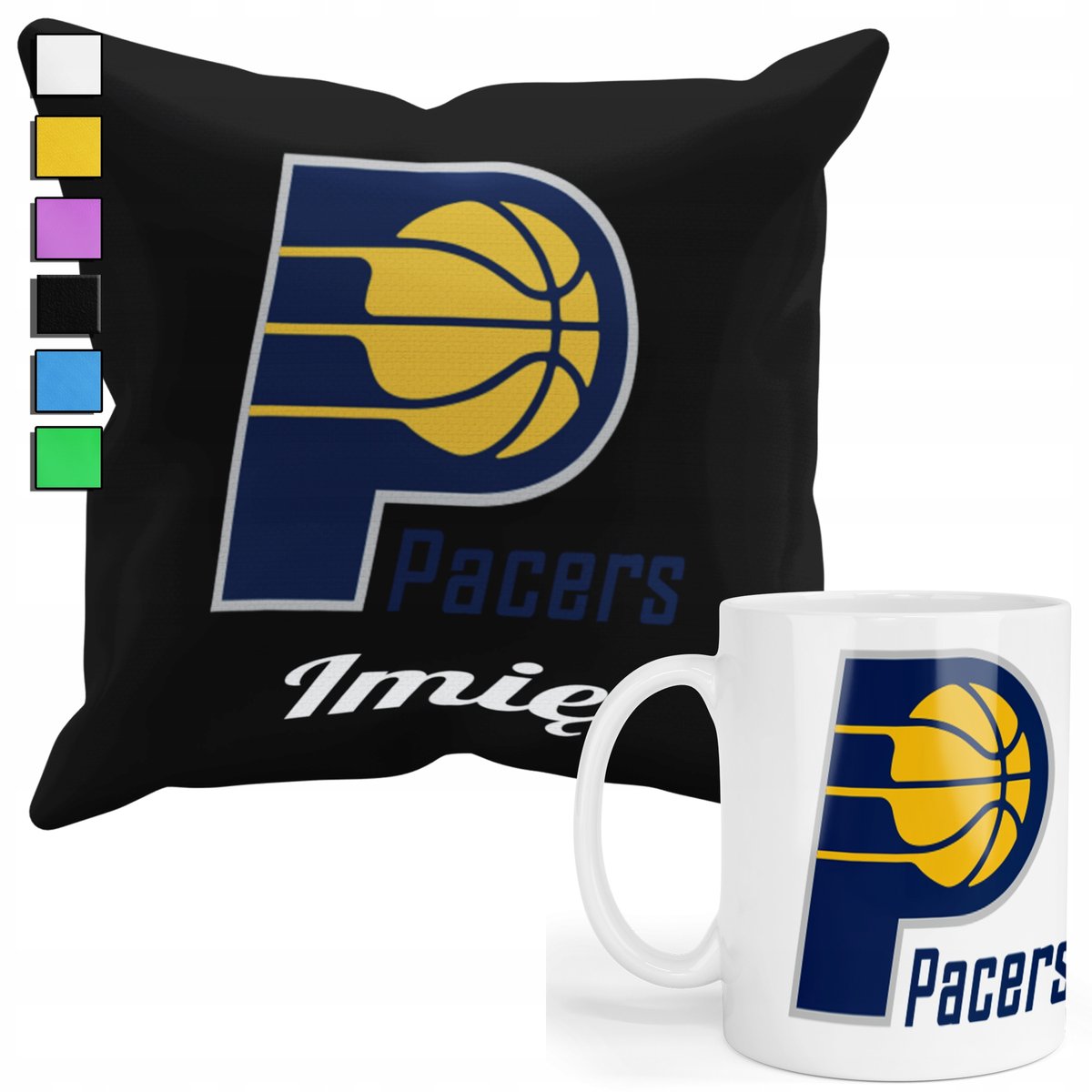 ZESTAW KUBEK + POSZEWKA Z NADRUKIEM-DLA FANA NBA INDIANA PACERS +IMIĘ