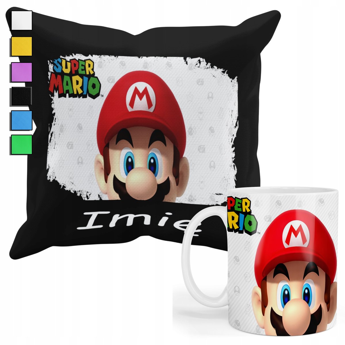ZESTAW KUBEK + POSZEWKA Z NADRUKIEM-DLA FANA PREZENT SUPER MARIO GRY +IMIĘ
