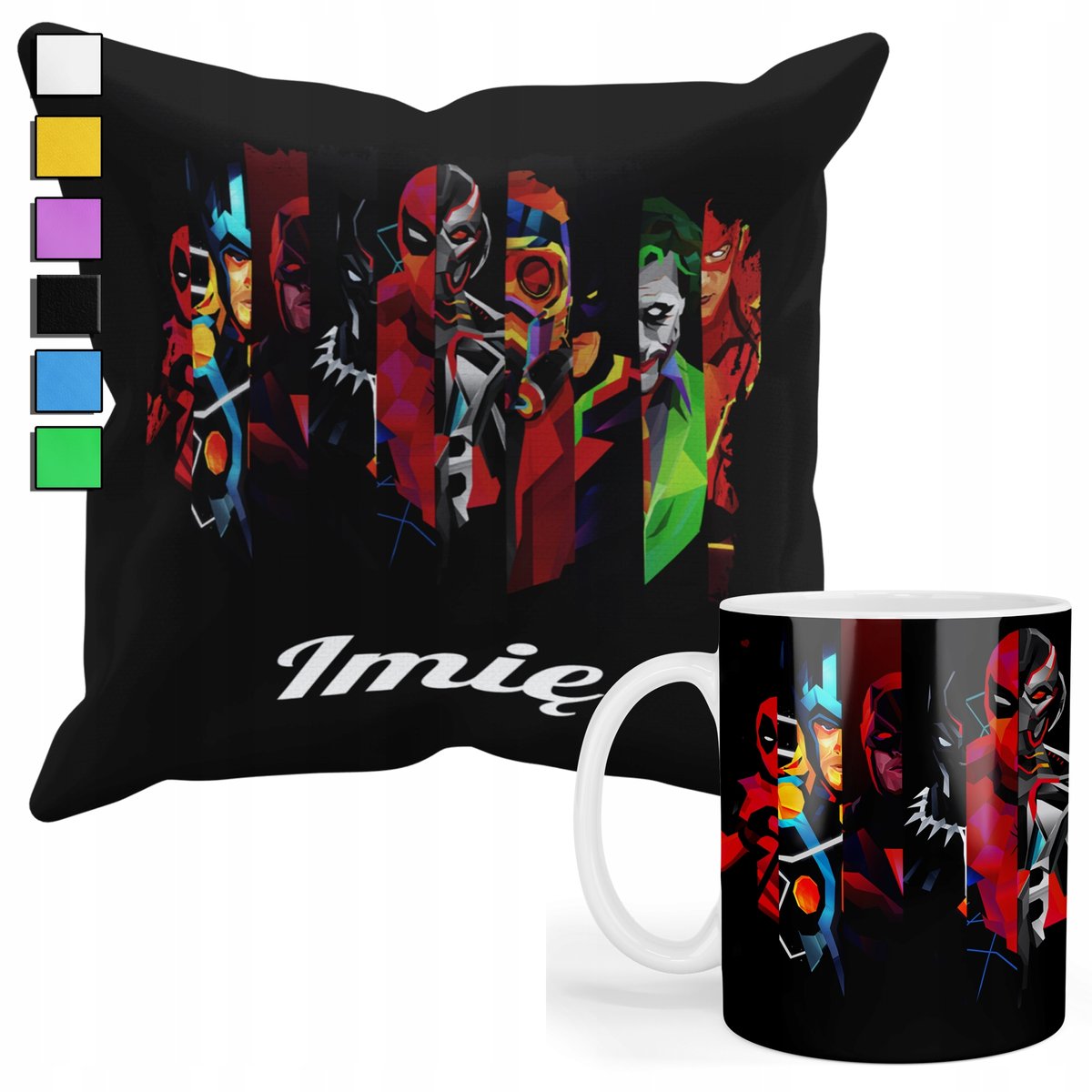 ZESTAW KUBEK + POSZEWKA Z NADRUKIEM-DLA FANA PREZENT AVENGERS +IMIĘ
