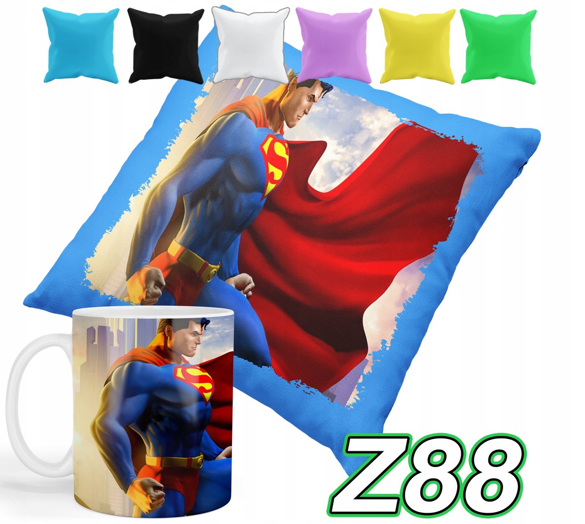 ZESTAW KUBEK + POSZEWKA Z NADRUKIEM SUPERMAN BOHATER SERIALE + IMIĘ