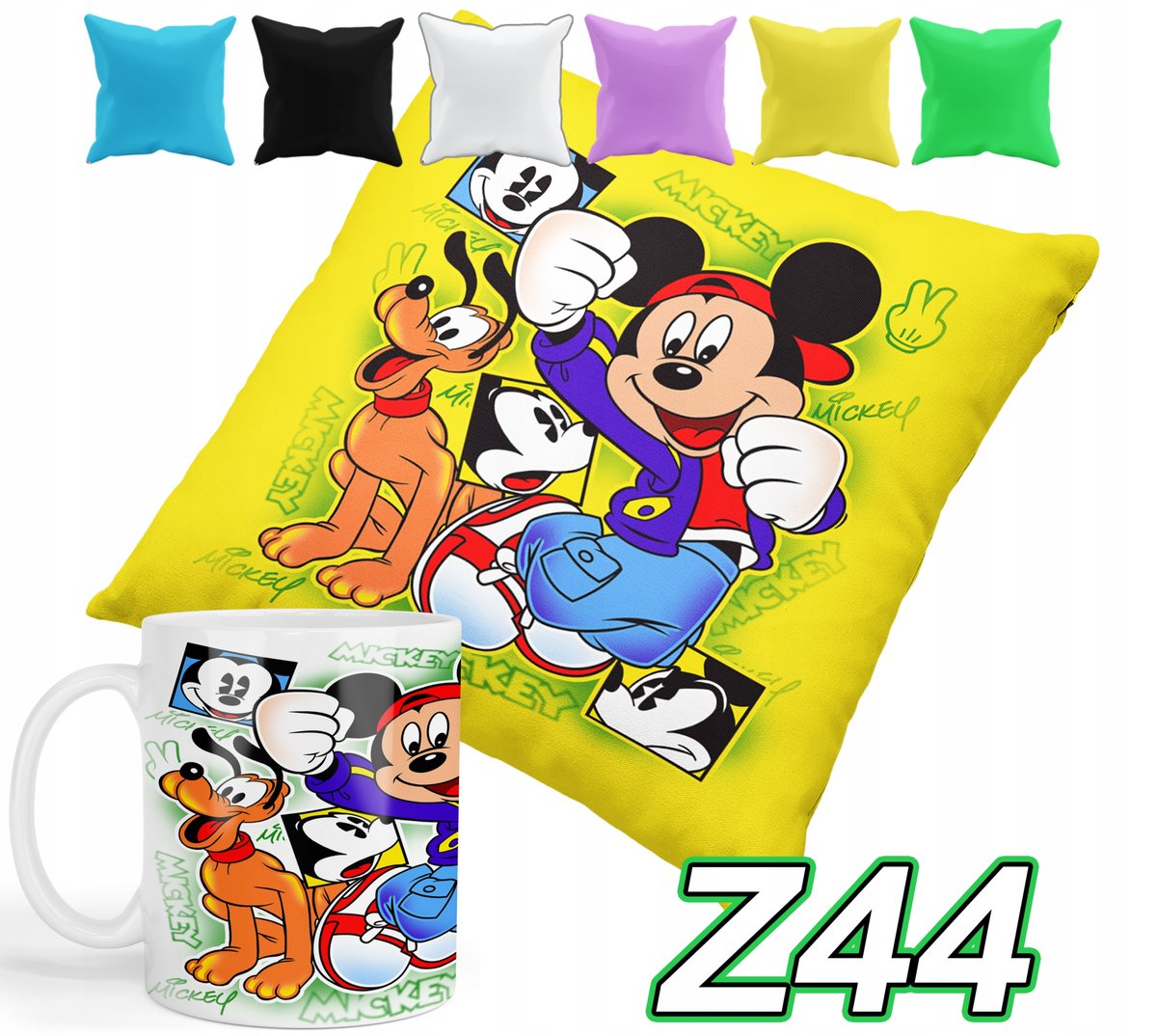 ZESTAW KUBEK + POSZEWKA Z NADRUKIEM MYSZKA MICKEY MINNIE MIKI + IMIĘ