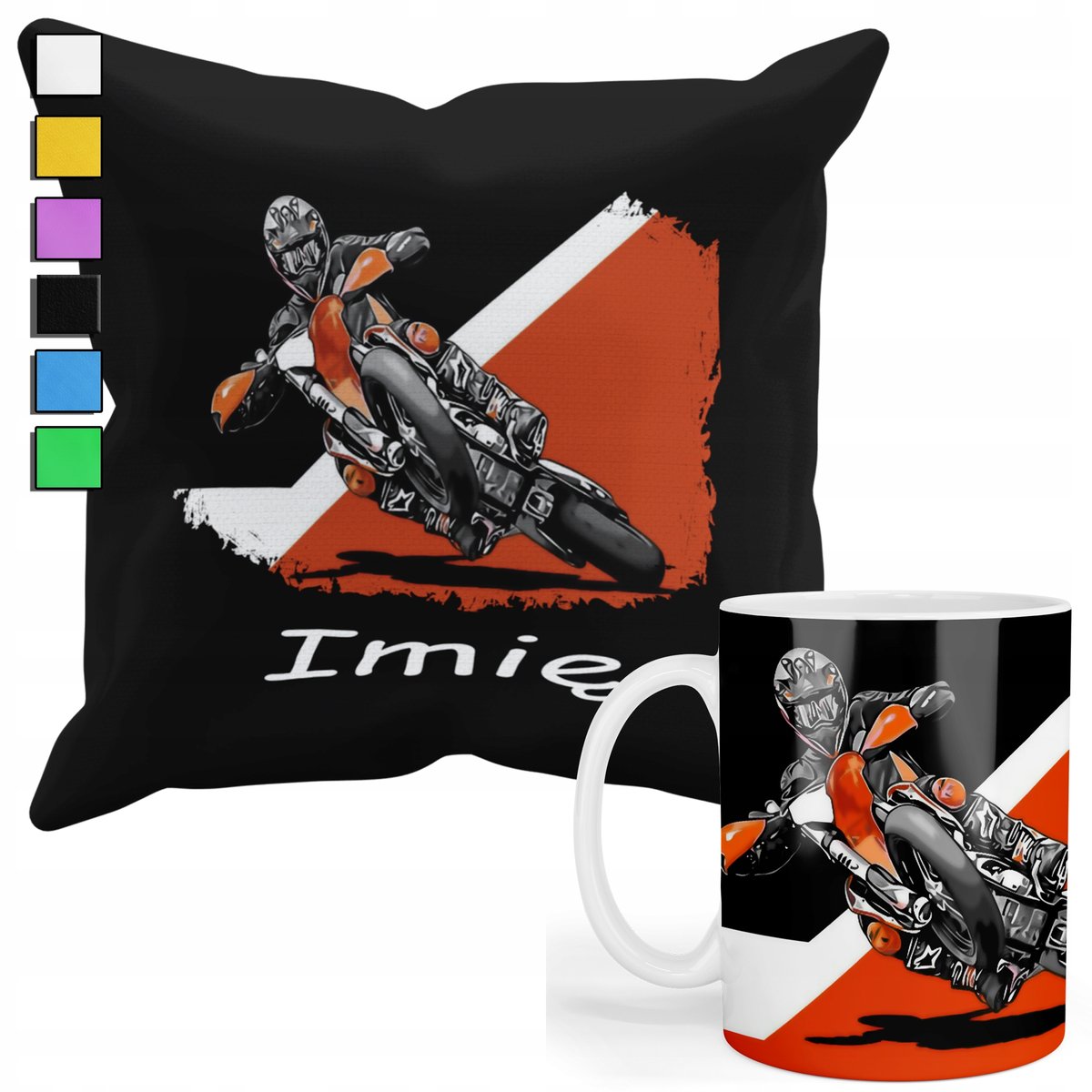 ZESTAW KUBEK + PODUSZKA Z POSZEWKĄ- PREZENT DLA FANA MOTOCYKL ŻUŻEL+ IMIĘ