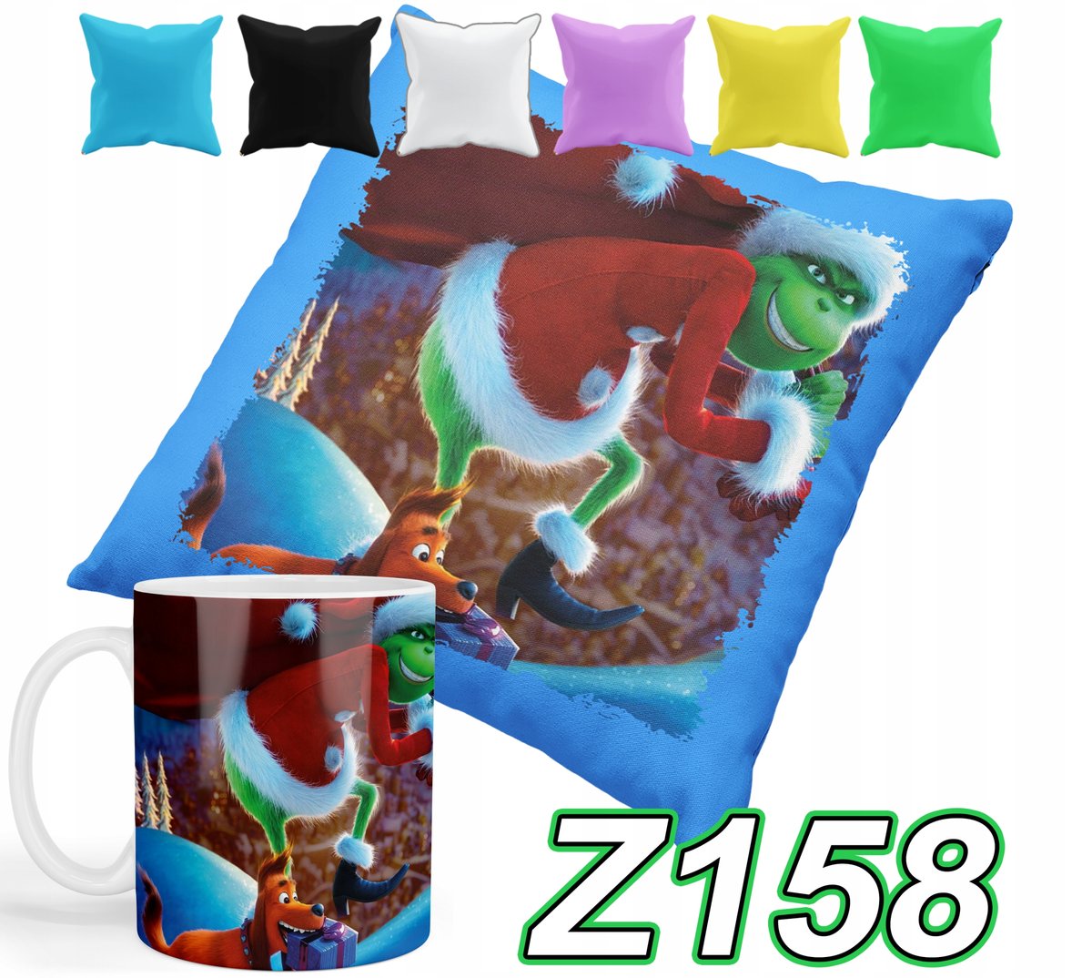 ZESTAW KUBEK +POSZEWKA Z NADRUKIEM PREZENT GRINCH ŚWIĘTA+IMIĘ