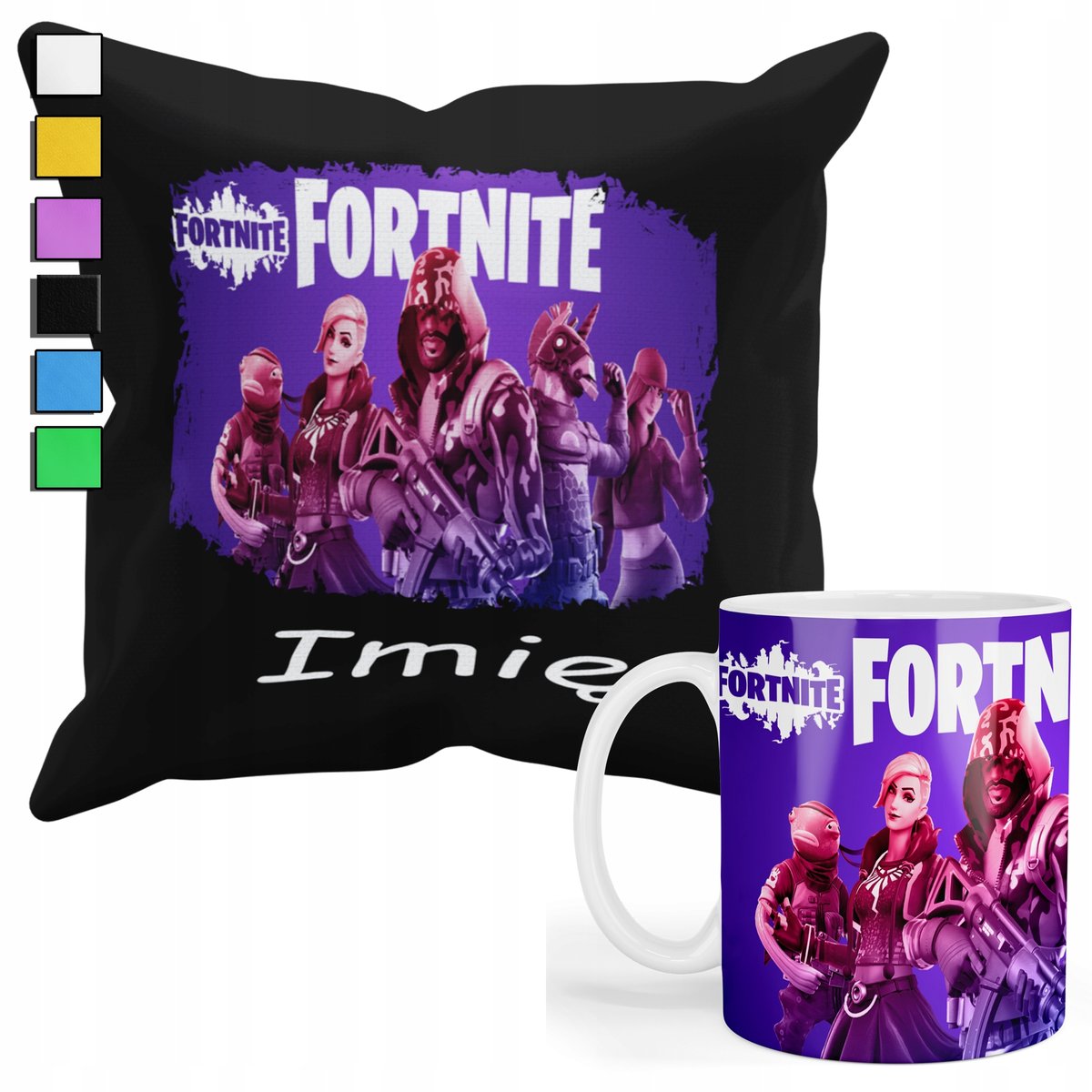 ZESTAW KUBEK + POSZEWKA Z NADRUKIEM-DLA FANA PREZENT FORTNAJT GRY +IMIĘ