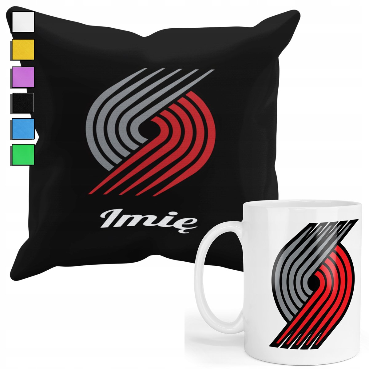 ZESTAW KUBEK + PODUSZKA Z POSZEWKĄ- PREZENT DLA FANA NBA PORTLAND + IMIĘ