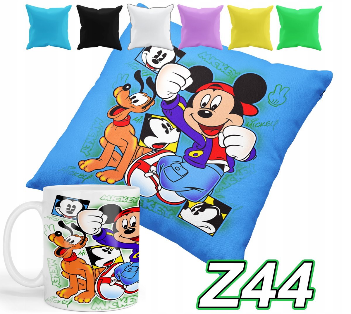ZESTAW KUBEK + POSZEWKA Z NADRUKIEM MYSZKA MICKEY MINNIE MIKI + IMIĘ