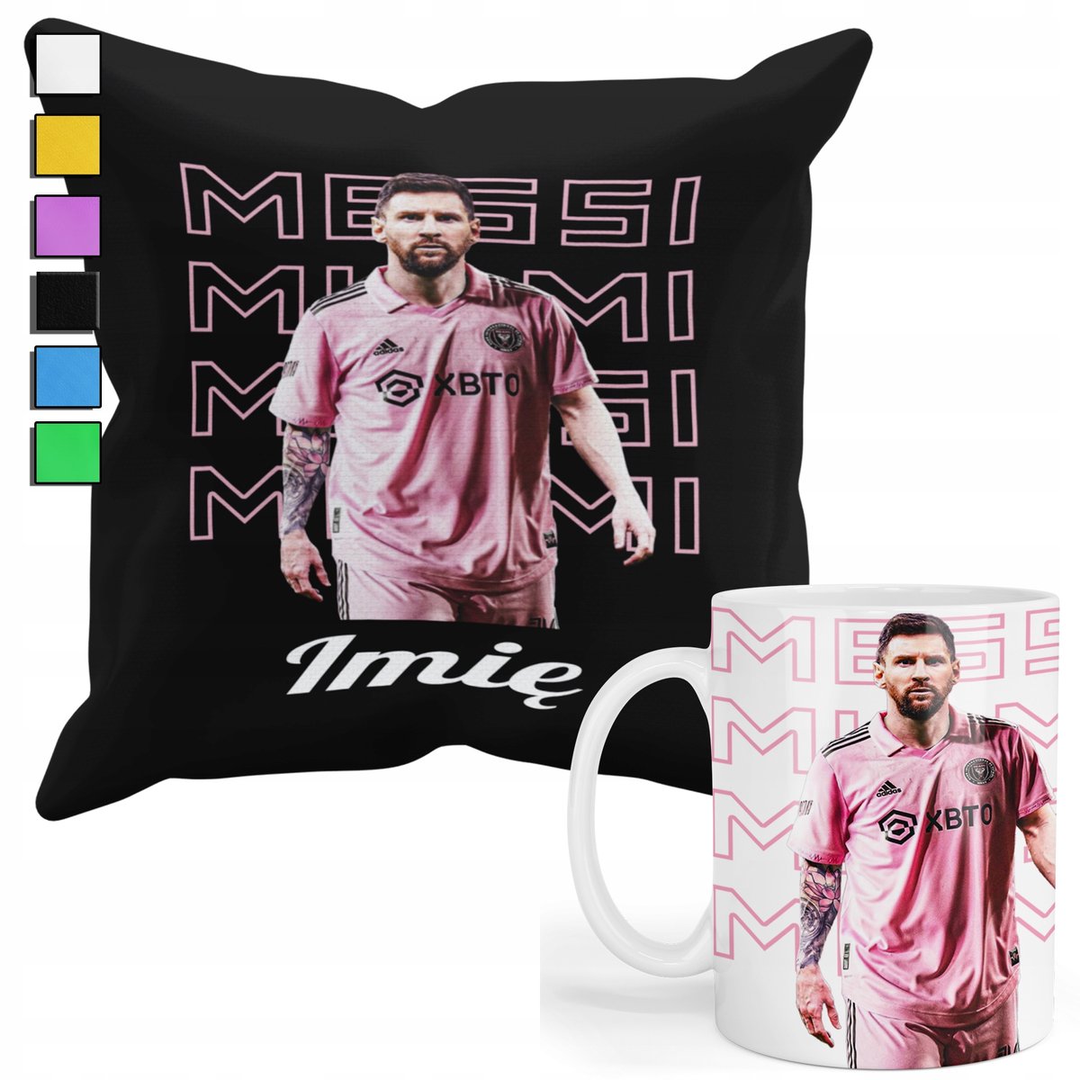 ZESTAW KUBEK + PODUSZKA Z POSZEWKĄ-PREZENT DLA FANA MESSI ARGENTYNA+ IMIĘ
