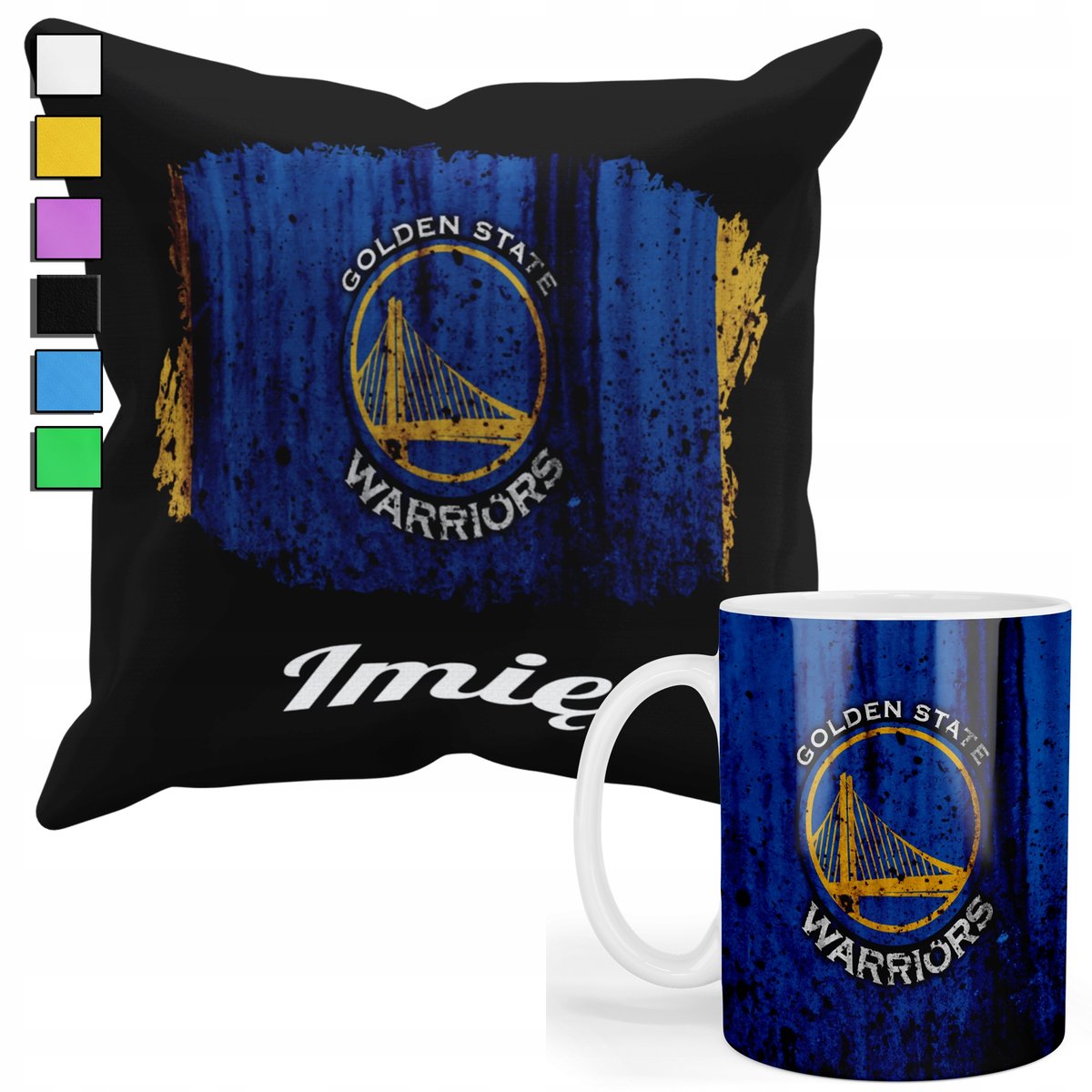 ZESTAW KUBEK + PODUSZKA Z POSZEWKĄ- PREZENT DLA FANA GOLDEN STATE + IMIĘ