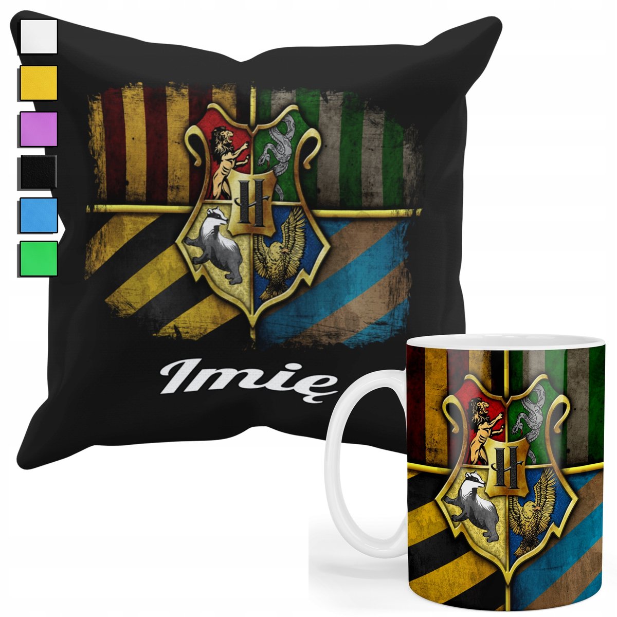 ZESTAW KUBEK + POSZEWKA Z NADRUKIEM-CZARODZIEJ MAGIA RÓŻNE +IMIĘ