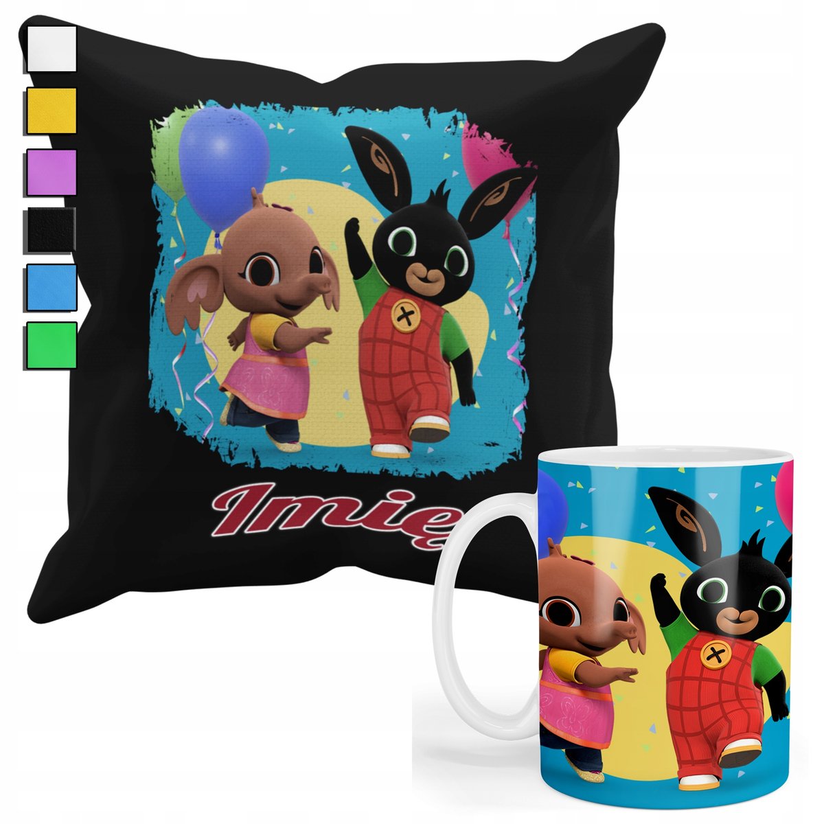 ZESTAW KUBEK + PODUSZKA Z POSZEWKĄ- PREZENT DLA FANA PANDA KRÓLIK + IMIĘ