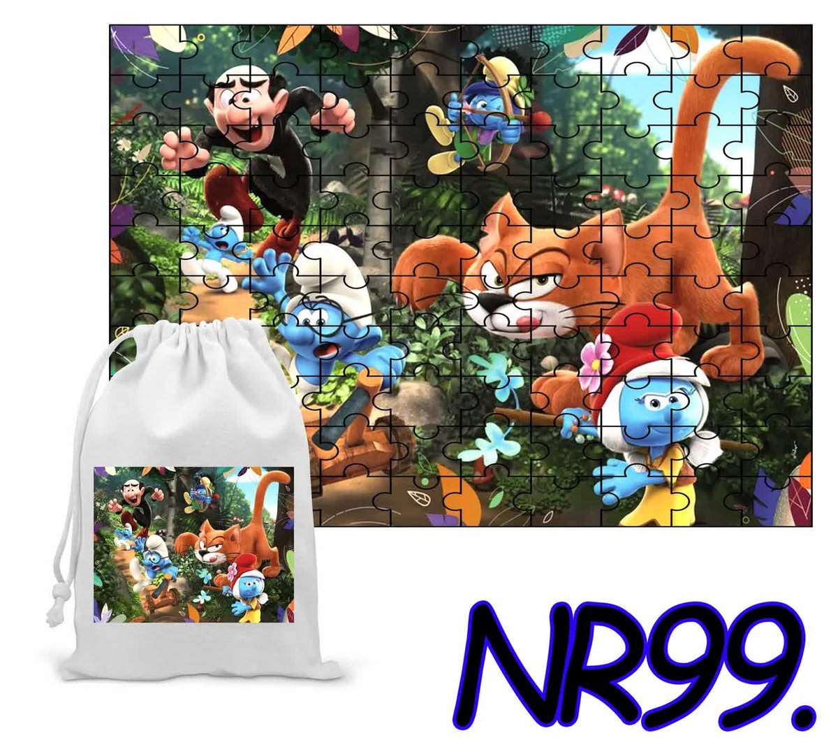 Puzzle 252El. Układanka Prezent Smerfy Smerf Ważniak + Woreczek Z Nadrukiem
