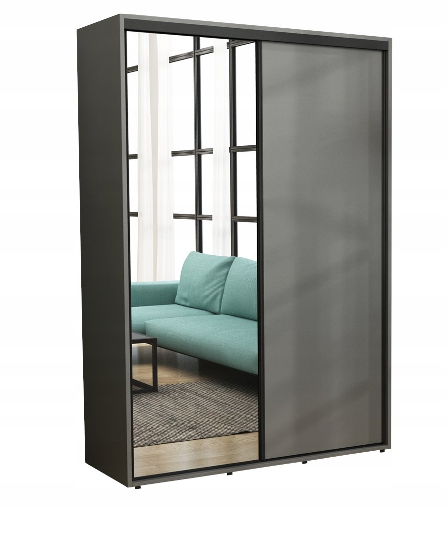 Szafa Przesuwna Iga Czarne Okucia LUSTRO 180 x 242 Antracyt/ Duża