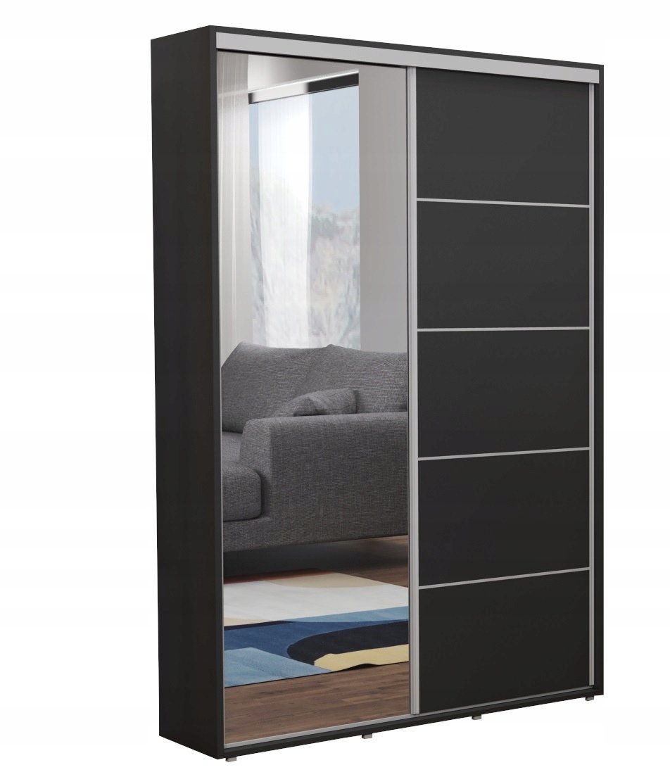 SZAFA PRZESUWNA ZUZA SLIM LUSTRO + PASKI 140X242 CZARNA NA WYMIAR
