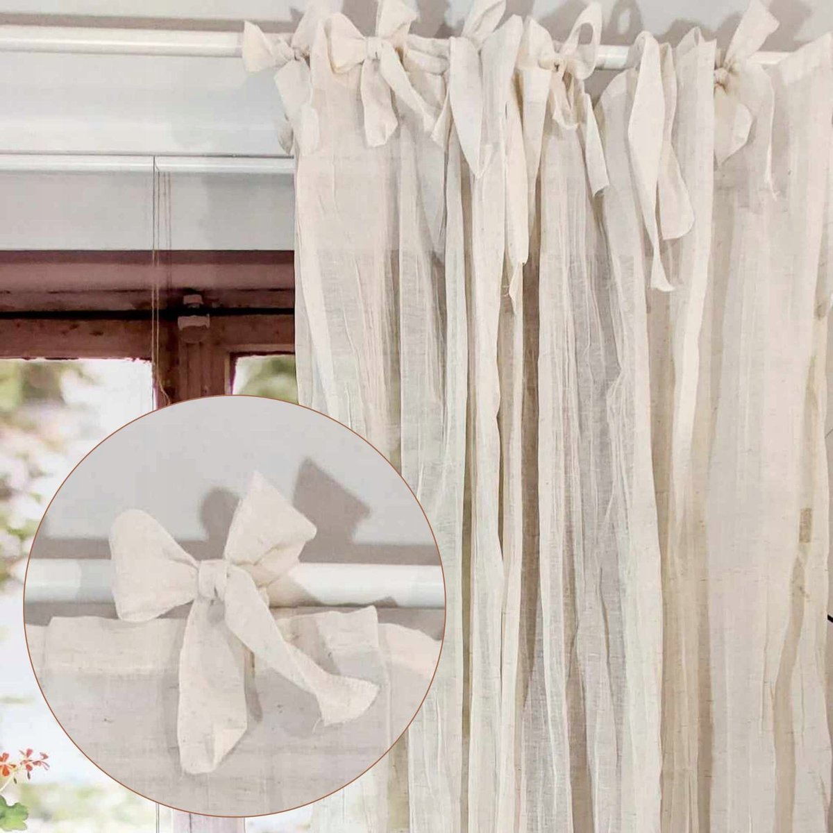 Zasłona lniana gotowa do pokoju do salonu boho troki 150/250cm