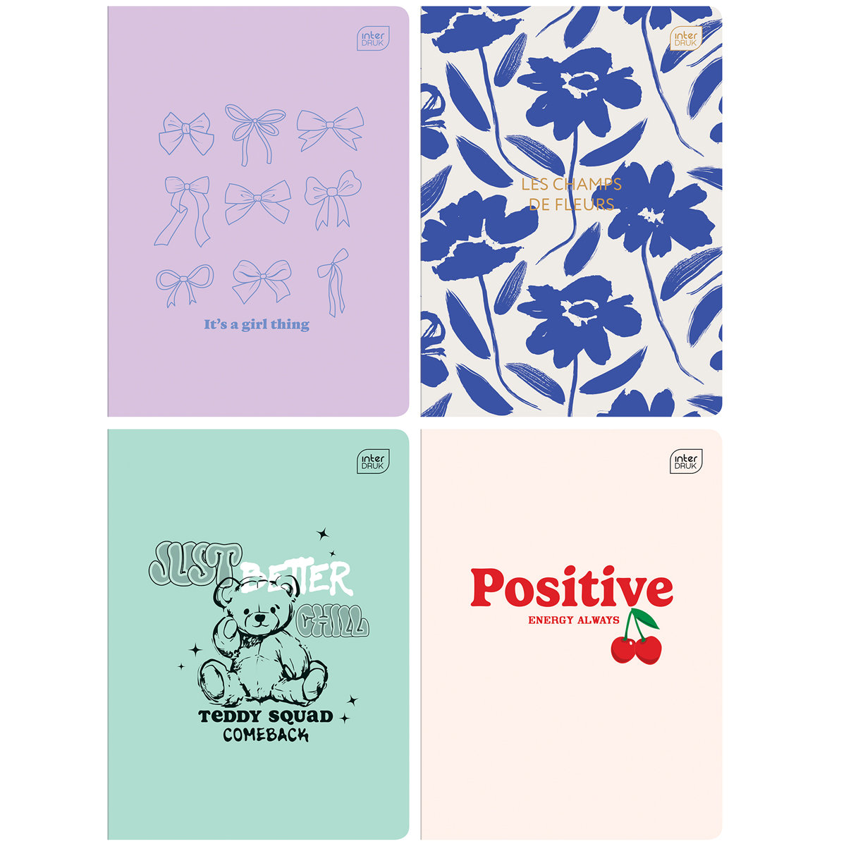 4X ZESZYT A5 DLA DZIEWCZYNKI, 60 KARTEK, KRATKA Z MARGINESEM, INTERDRUK