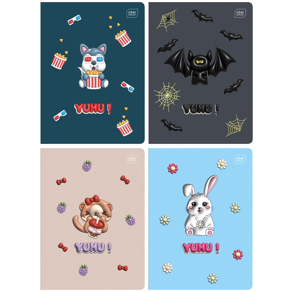 4X ZESZYT A5 16 KARTEK, DO NAUKI PISANIA, W TRZY LINIE, YUHU + ŚCIAGAWKA