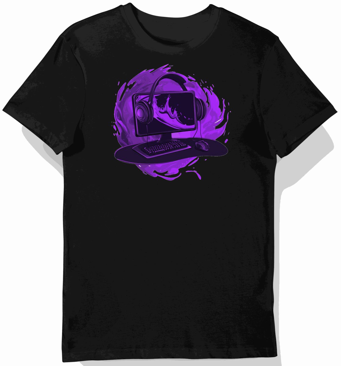 Koszulka męska czarna z nadrukiem fali esportowej XXL