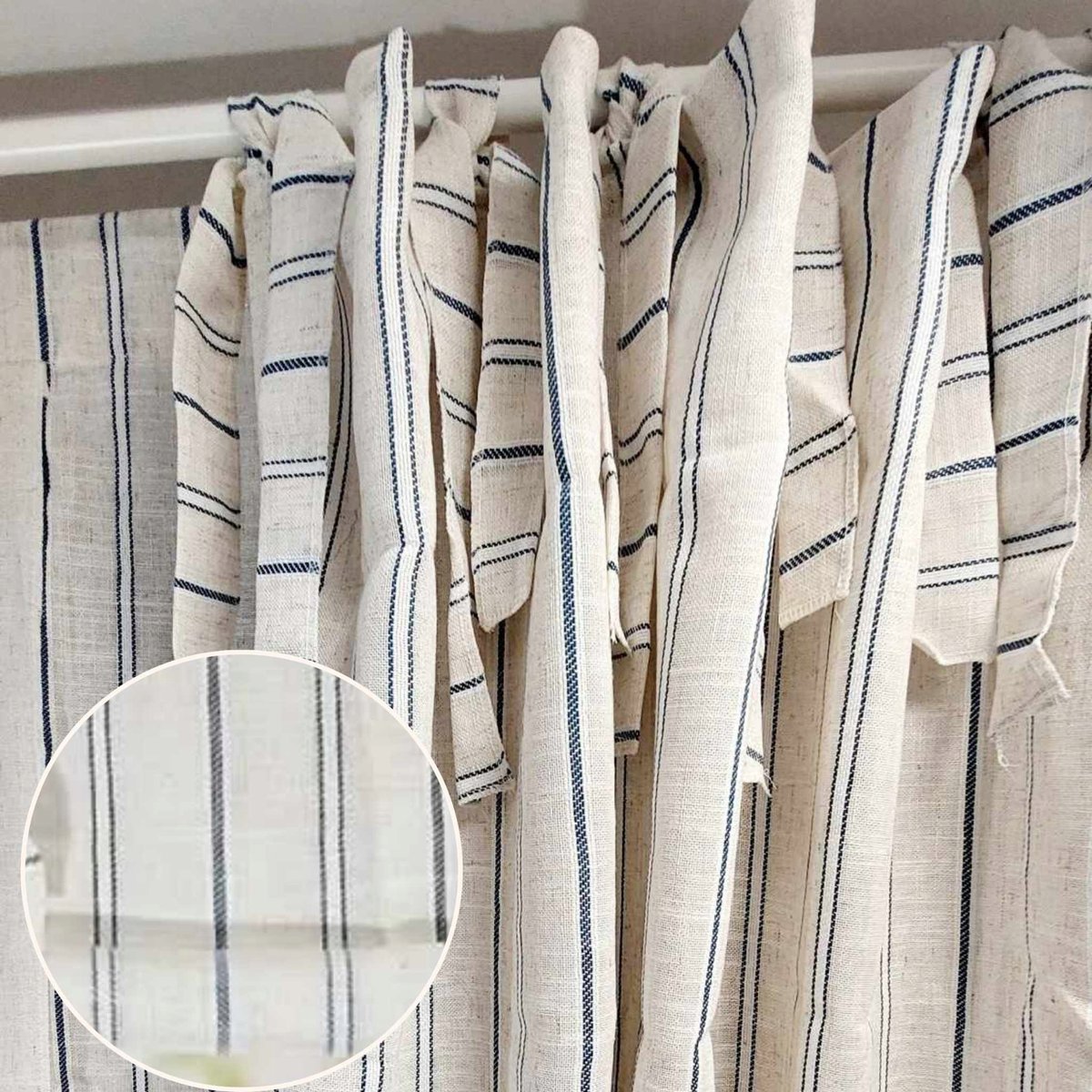 Zasłony gotowe lniane boho na troki panel do salonu w prążki 150/250cm