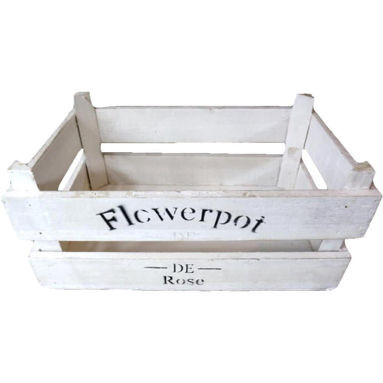 Biała Drewniana Skrzynka z Czarnym Nadrukiem - Mał