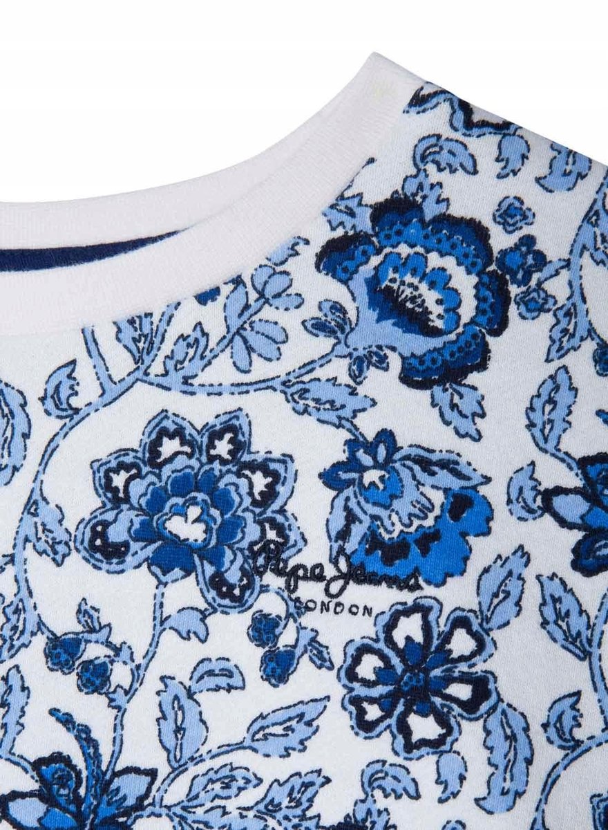 BLUZA DZIECIĘCA PEPE JEANS R. 152 XS BIAŁA NIEBIESKA KWIATY KRÓTKA