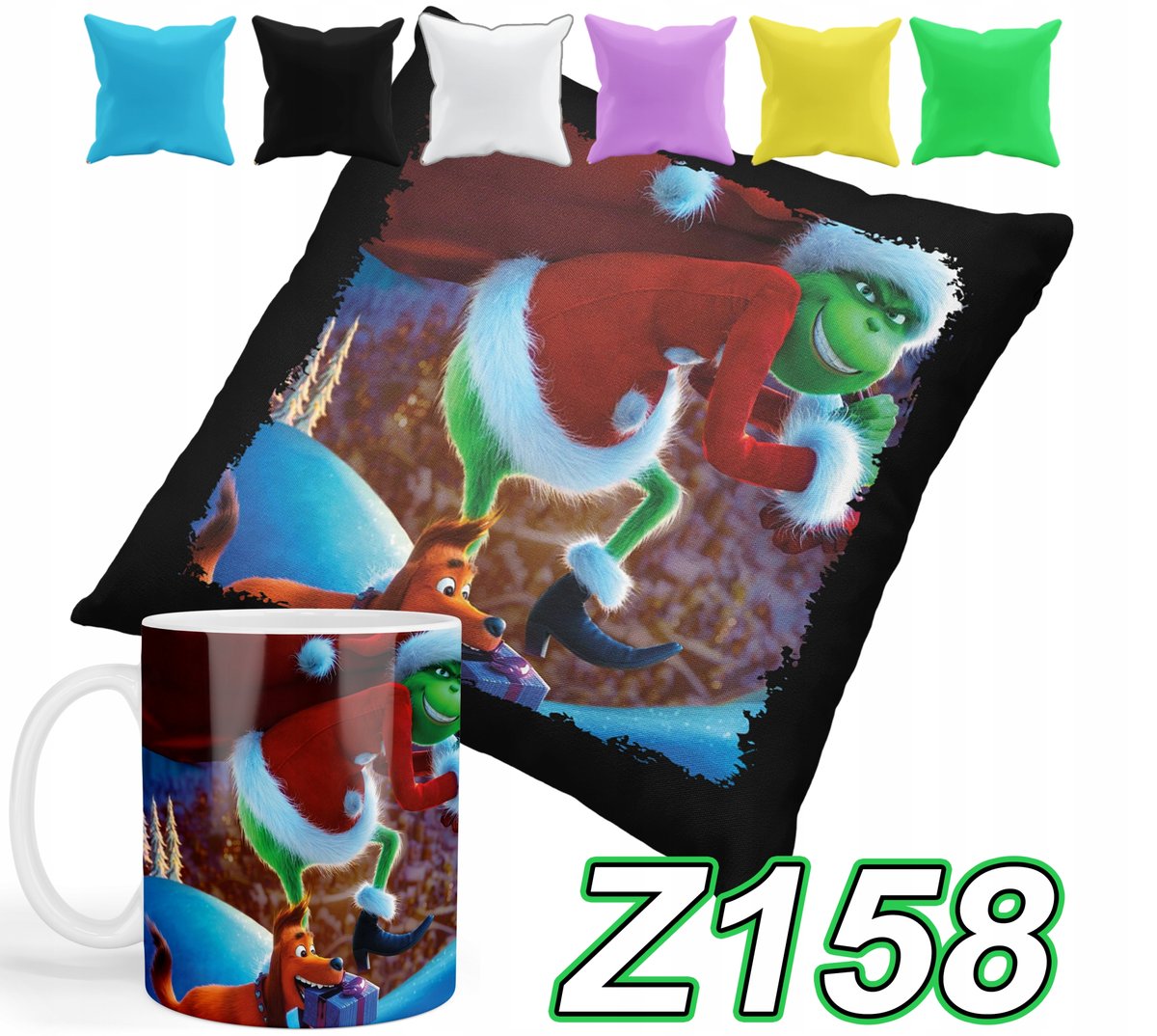 ZESTAW KUBEK + POSZEWKA Z PODUSZKĄ GRINCH ŚWIĘTA + IMIĘ