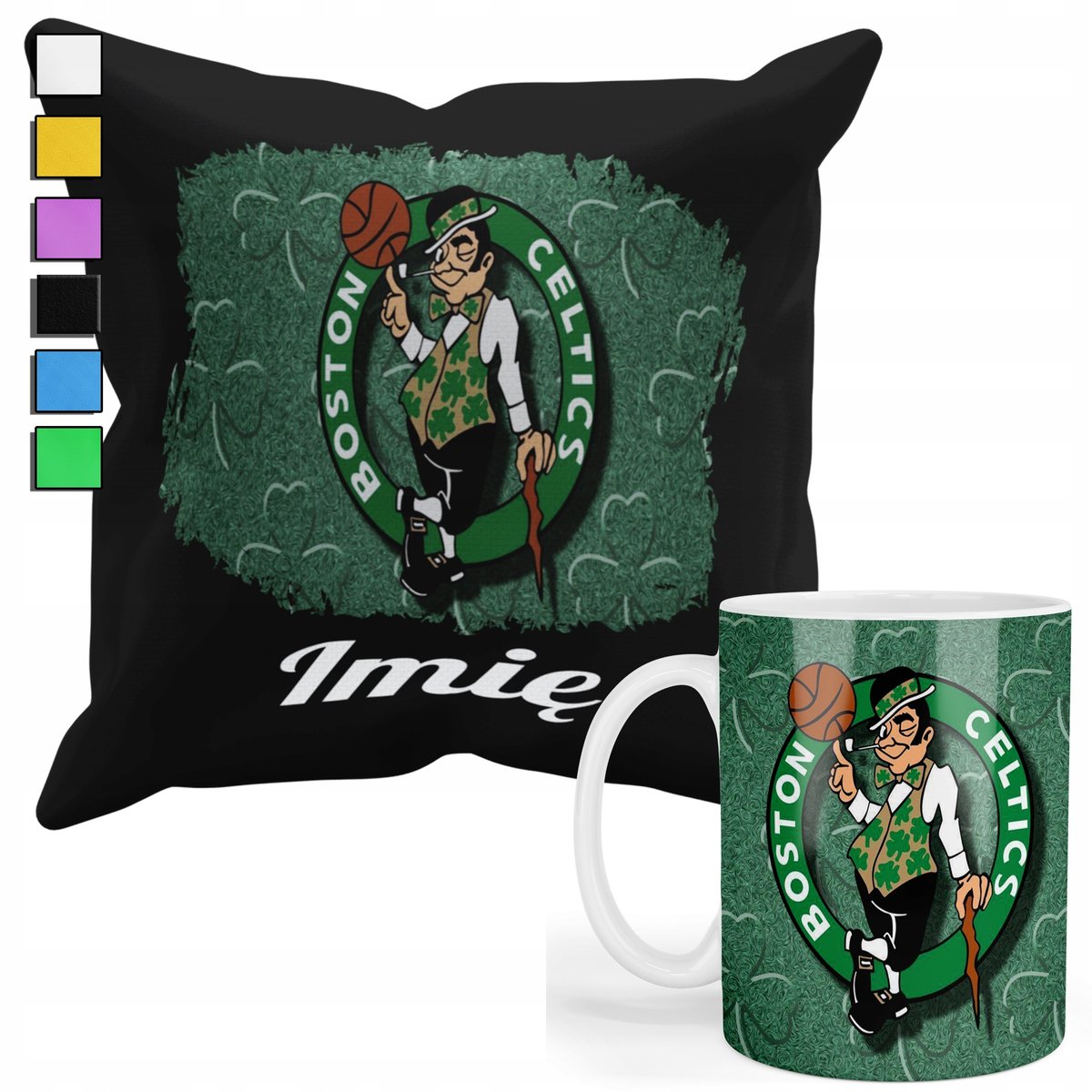 ZESTAW KUBEK + POSZEWKA Z NADRUKIEM-DLA FANA NBA BOSTON CELTICS +IMIĘ