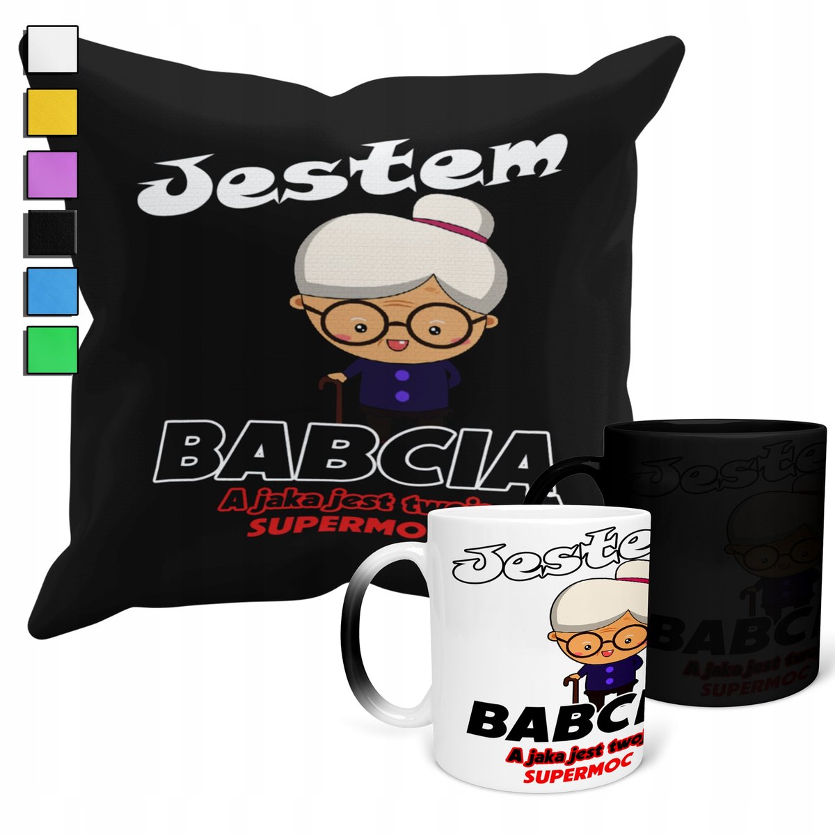 ZESTAW KUBEK MAGICZNY + POSZEWKA Z PODUSZKĄ- DZIEŃ BABCI PREZENT + IMIĘ