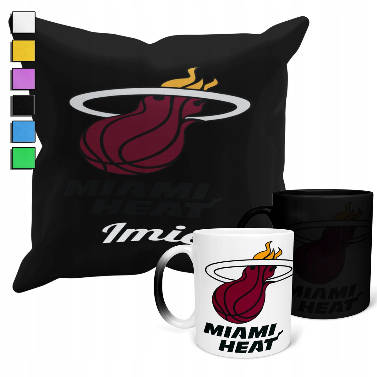 ZESTAW KUBEK MAGICZNY + POSZEWKA Z PODUSZKĄ- NBA MIAMI HEAT BASKET + IMIĘ