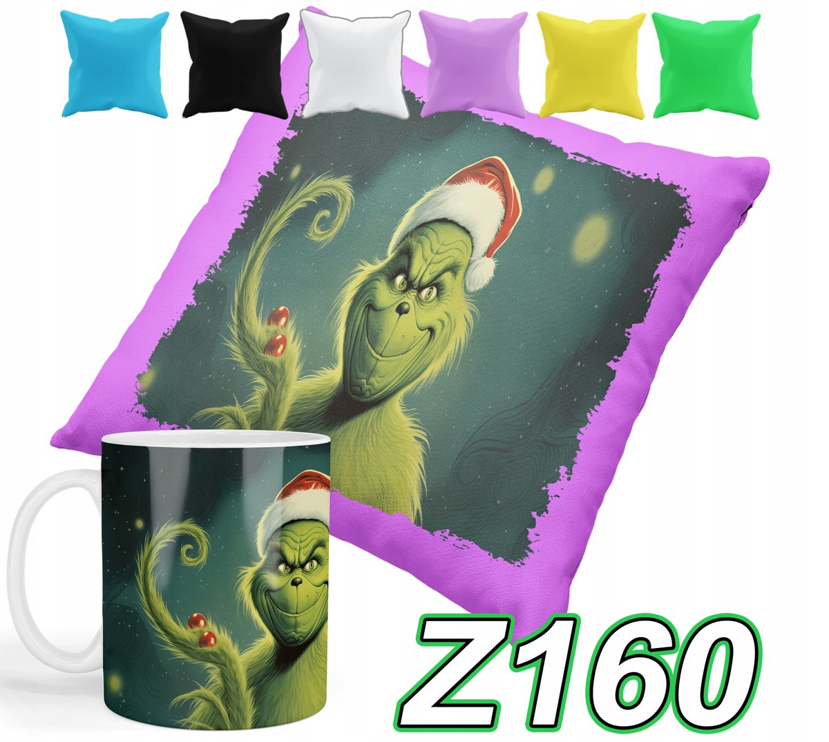 ZESTAW KUBEK + POSZEWKA Z NADRUKIEM GRINCH ŚWIĘTA PREZENTY + IMIĘ