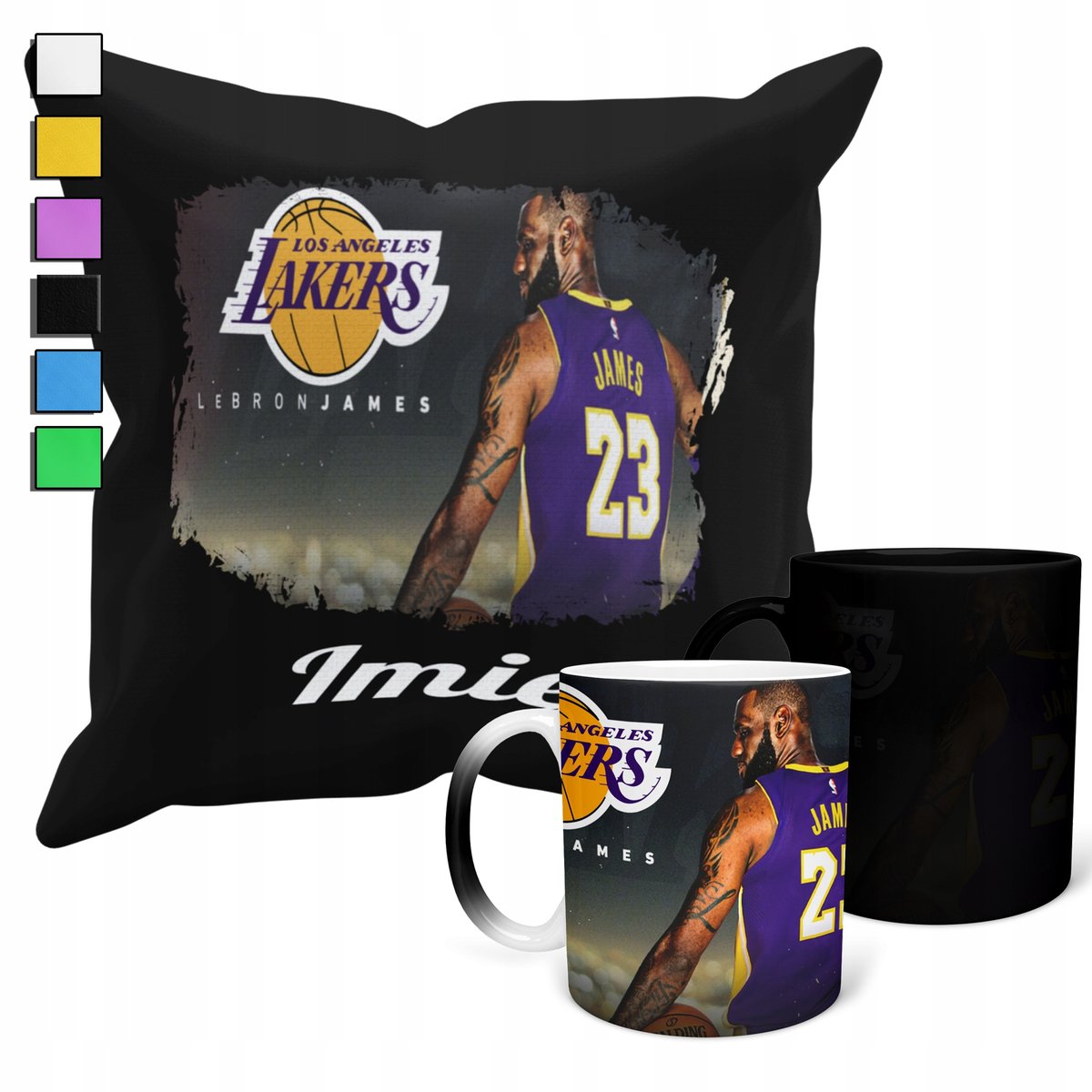 ZESTAW KUBEK MAGICZNY + POSZEWKA Z PODUSZKĄ- NBA LEBRON JAMES LAKERS + IMIĘ