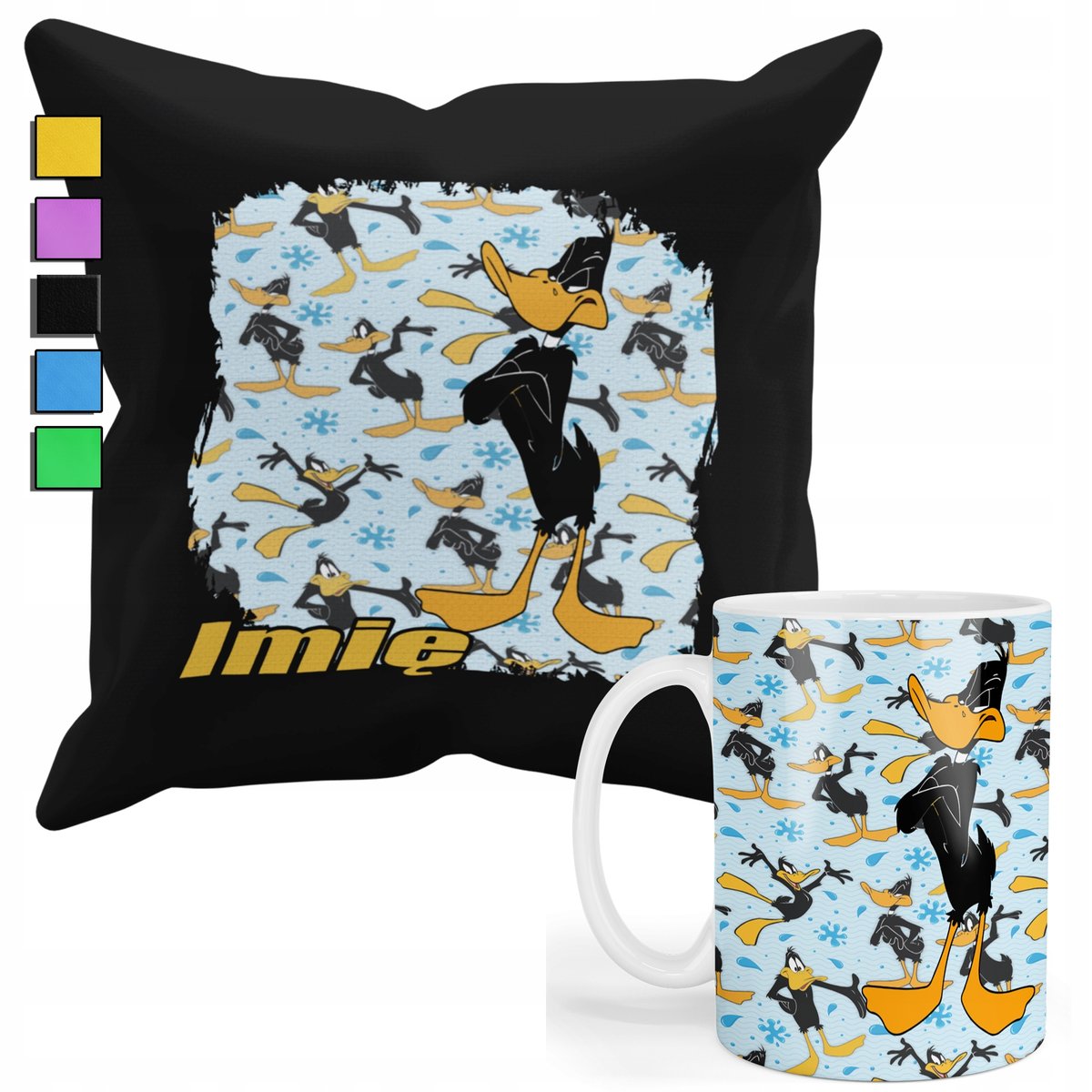 ZESTAW KUBEK + POSZEWKA Z NADRUKIEM-DLA FANA PREZENT KACZOR DUFFY +IMIĘ