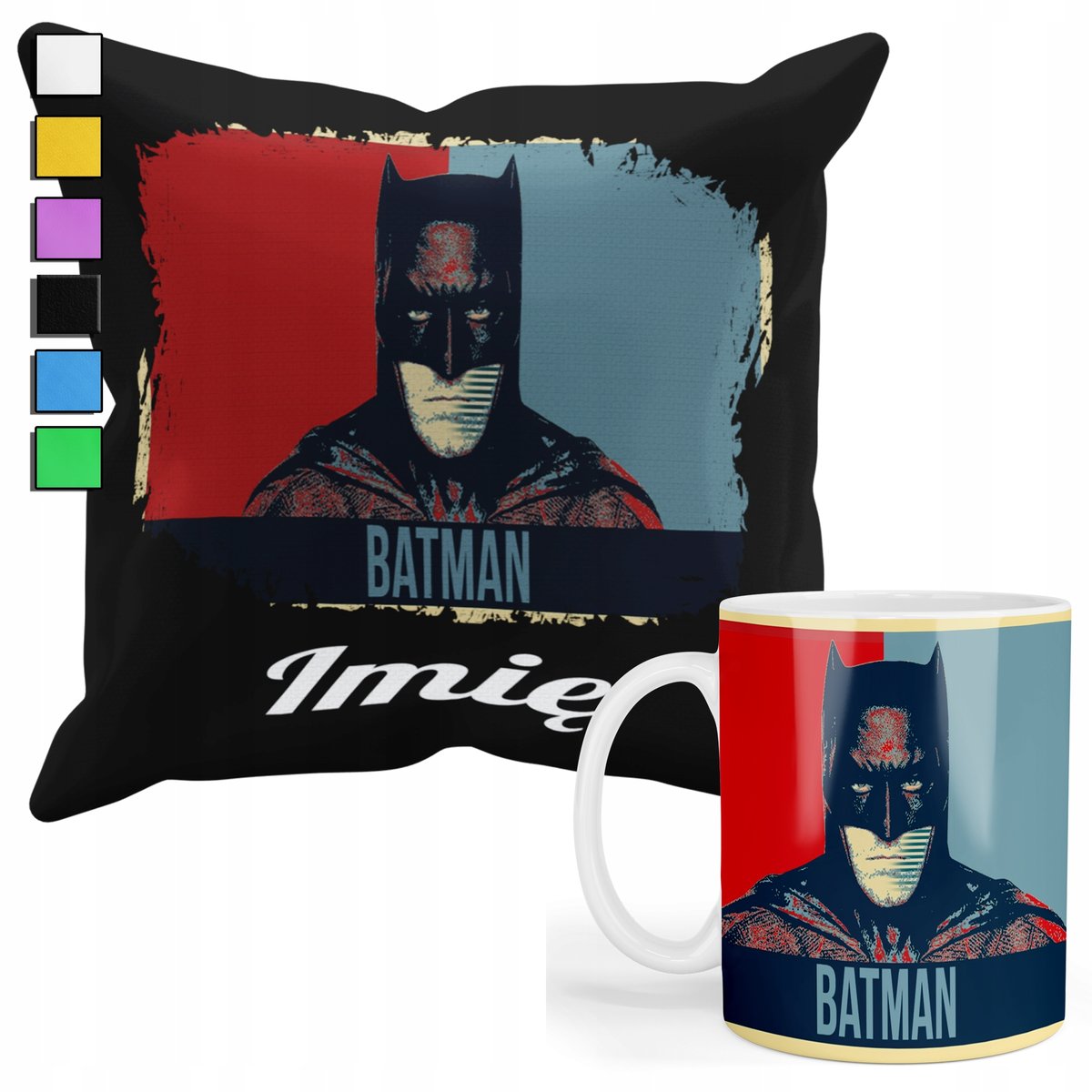 Zestaw Kubek + Poszewka Z Nadrukiem-Dla Fana Prezent Batman Bohater +Imię