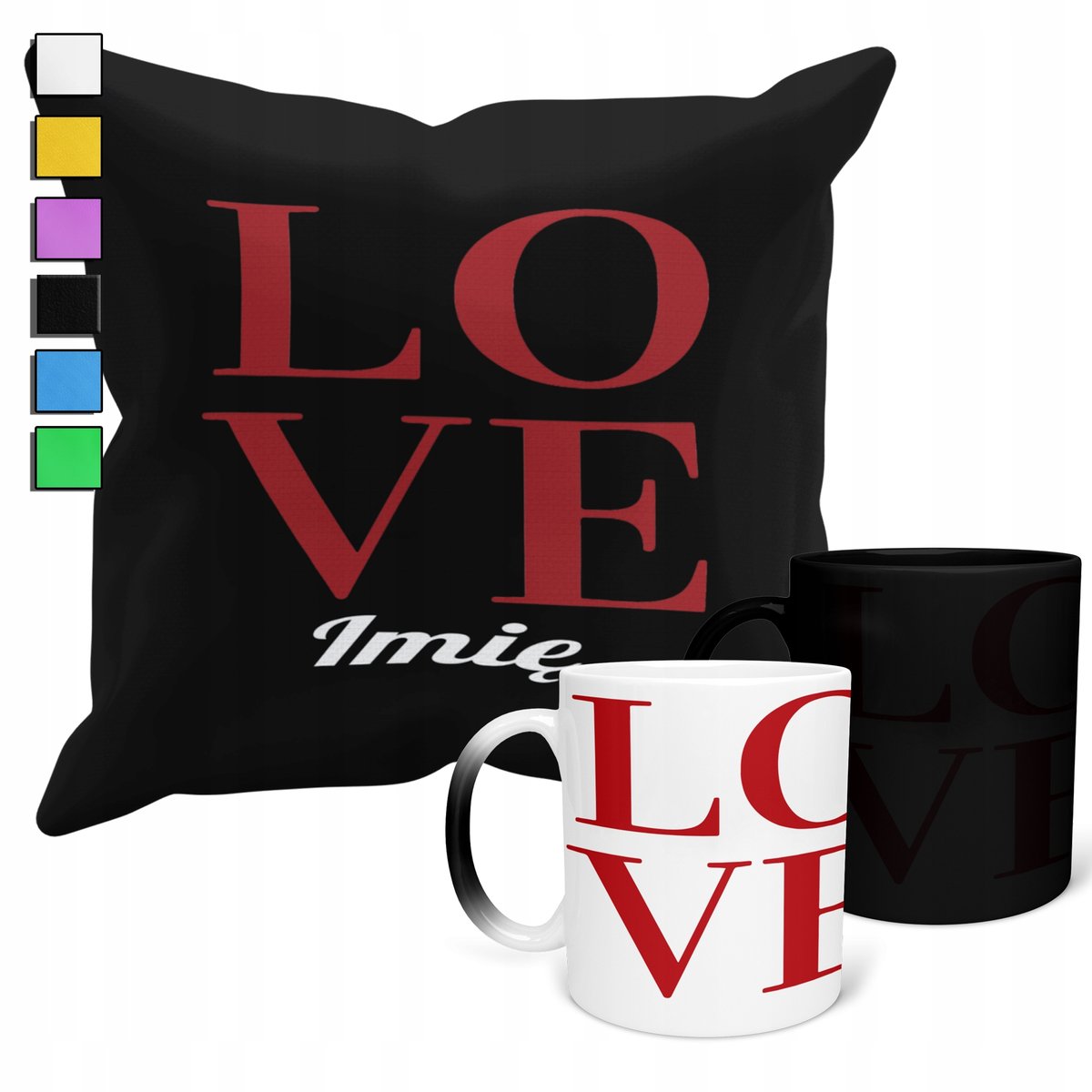 ZESTAW KUBEK MAGICZNY + POSZEWKA Z PODUSZKĄ- WALENTYNKI PREZENT + IMIĘ