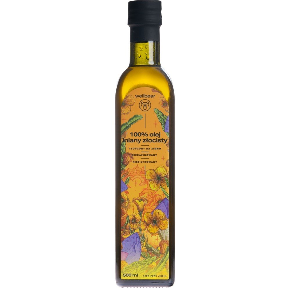 Wellbear Olej lniany złocisty zimnotłoczony - 500 ml