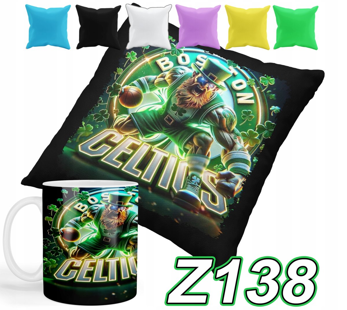 ZESTAW KUBEK + POSZEWKA Z NADRUKIEM BOSTON CELTICS MISTRZ NBA + IMIĘ