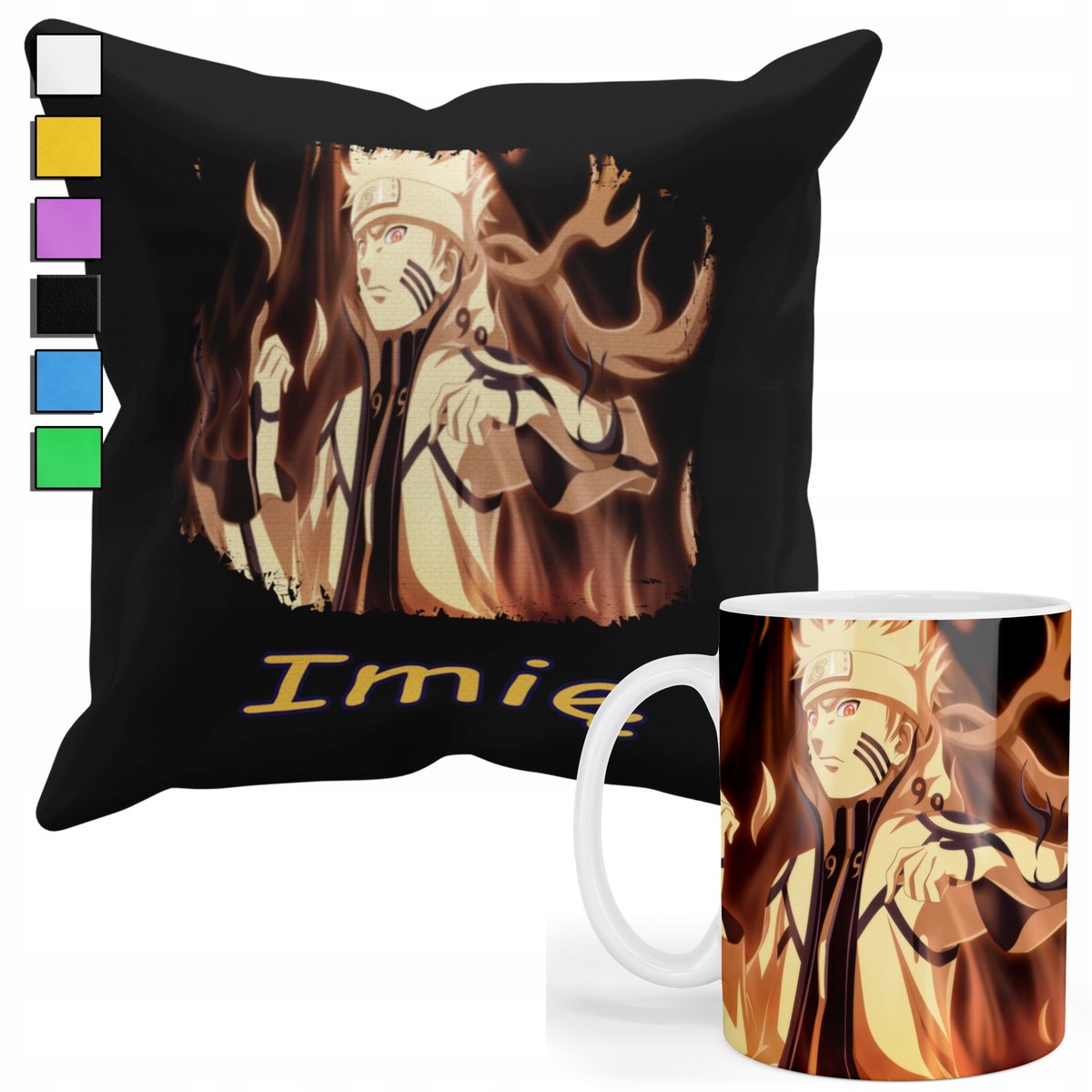 ZESTAW KUBEK + POSZEWKA Z NADRUKIEM-DLA FANA PREZENT NARUTO +IMIĘ