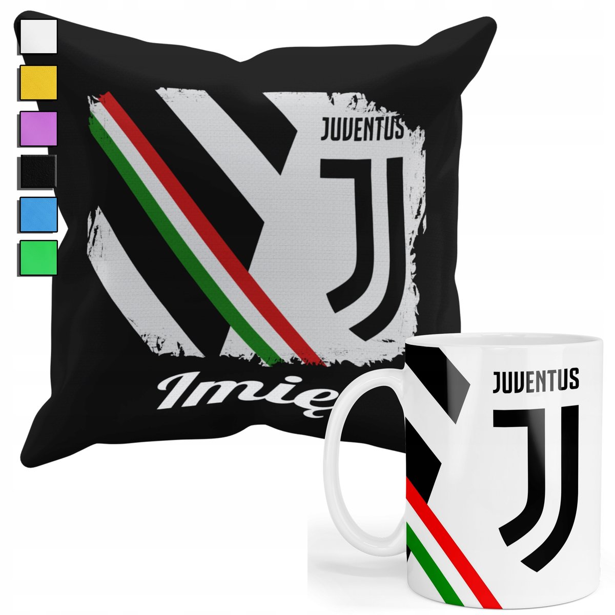 ZESTAW KUBEK + PODUSZKA Z POSZEWKĄ- PREZENT DLA FANATYKA JUVENTUS + IMIĘ